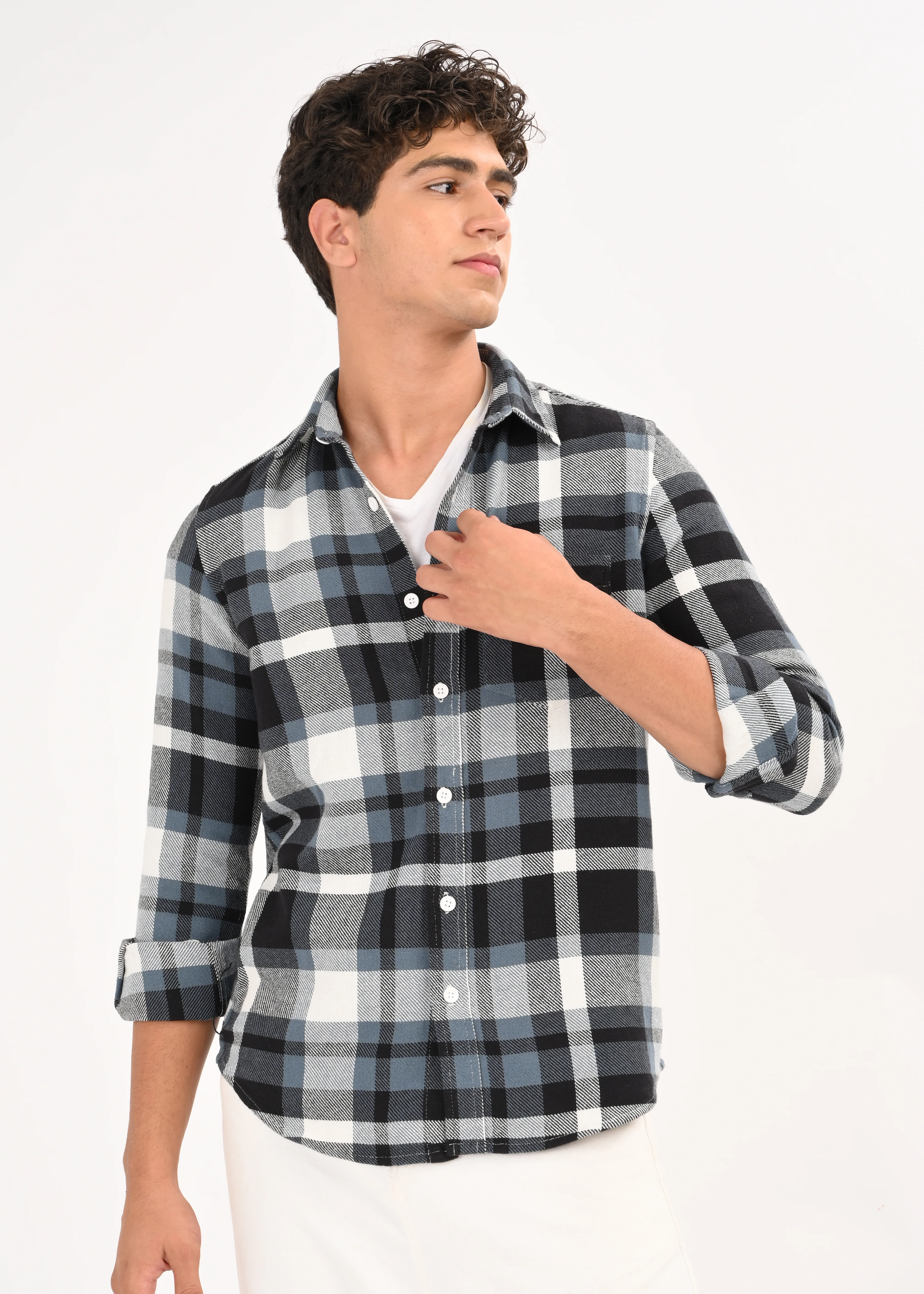Men Blue Classic Checked Shirt - Image 11