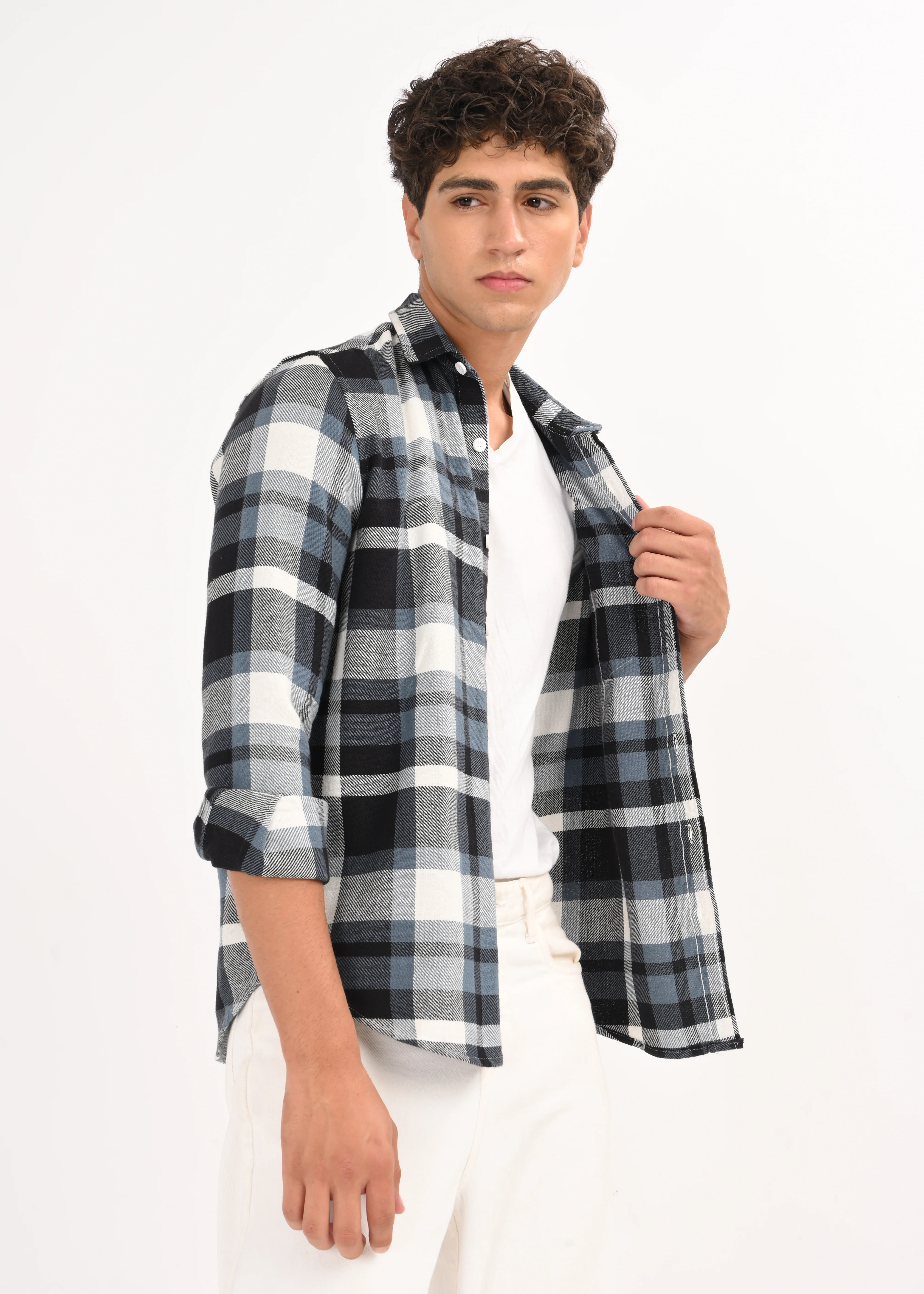 Men Blue Classic Checked Shirt - Image 3