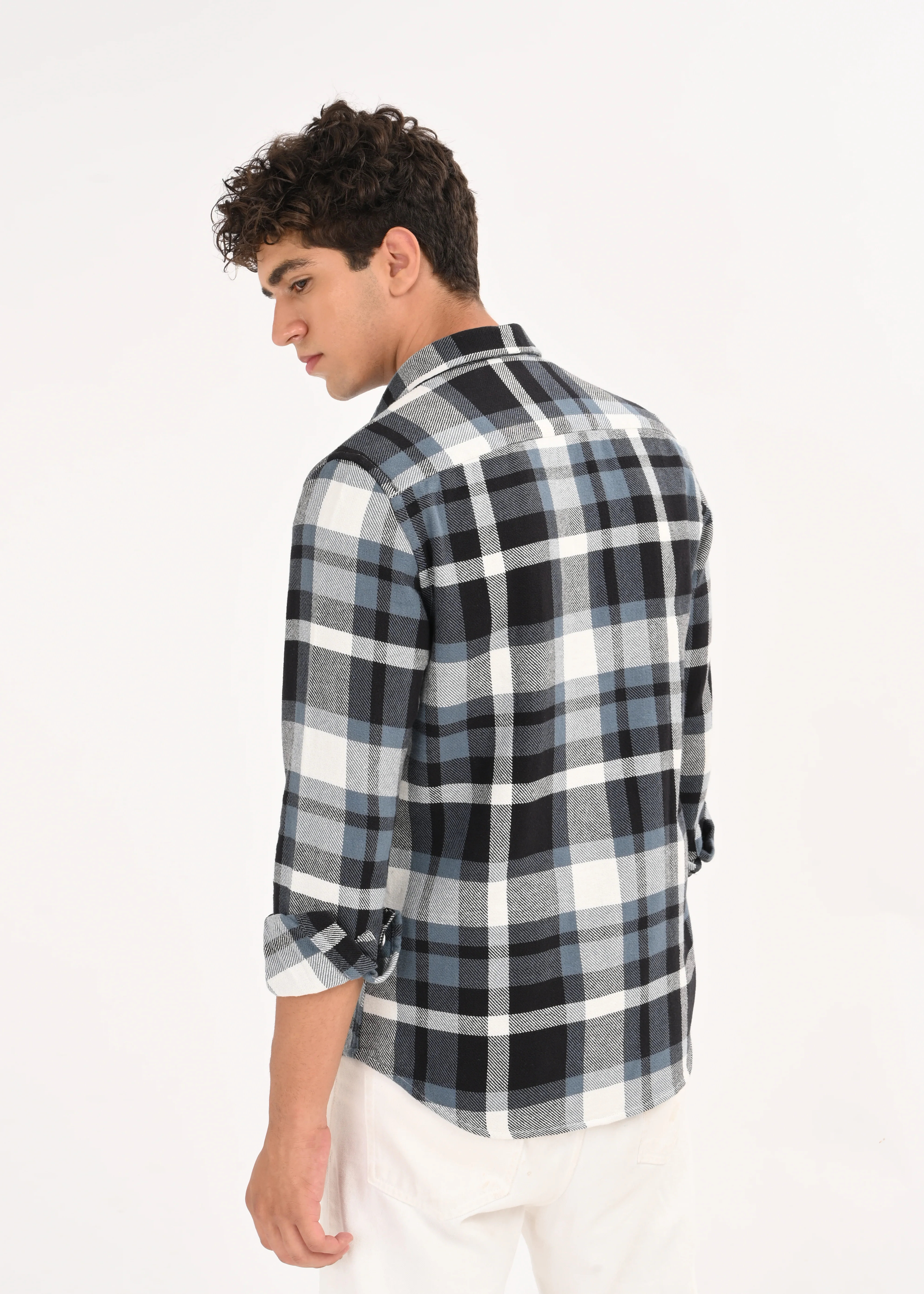 Men Blue Classic Checked Shirt - Image 4