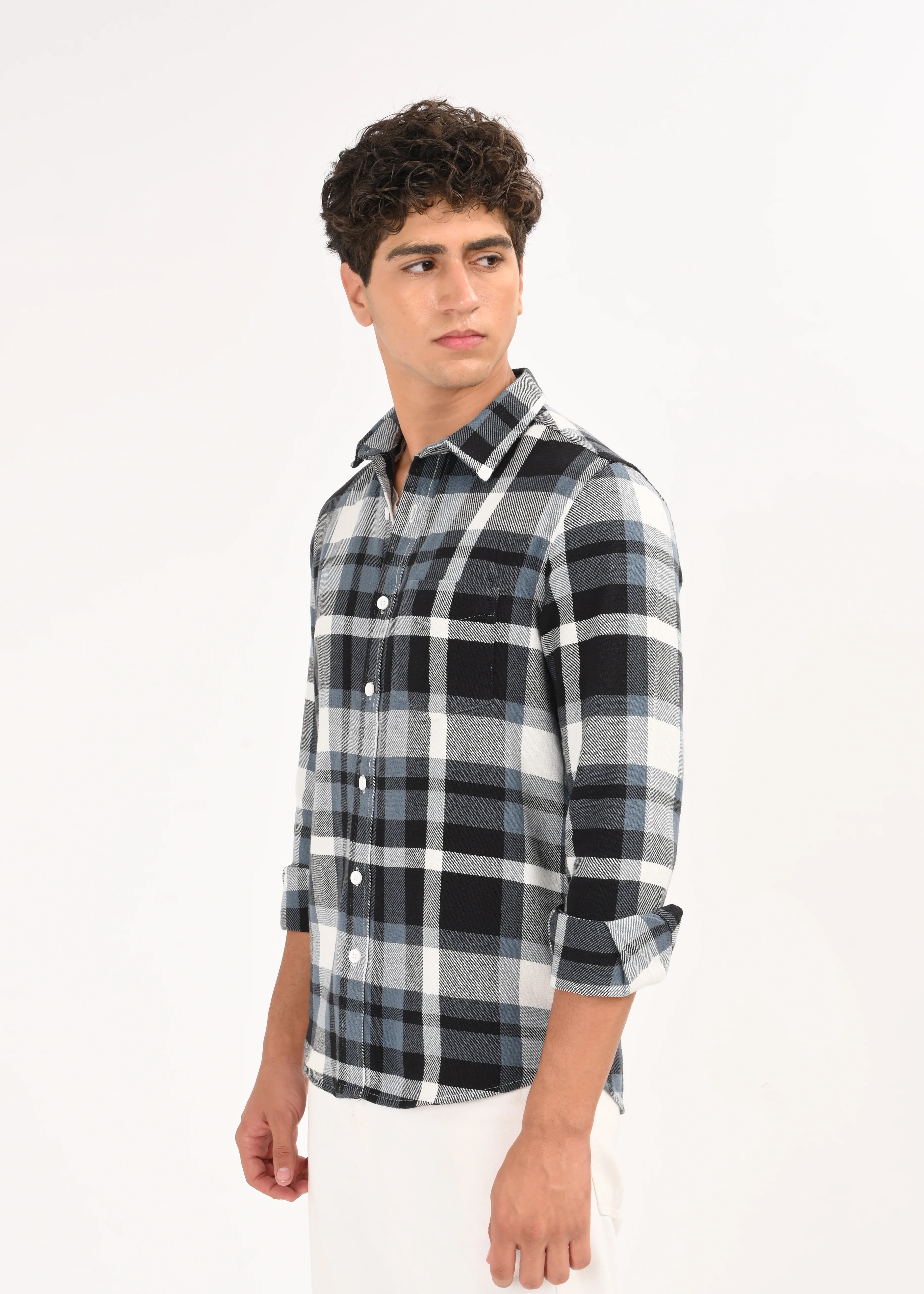 Men Blue Classic Checked Shirt - Image 6