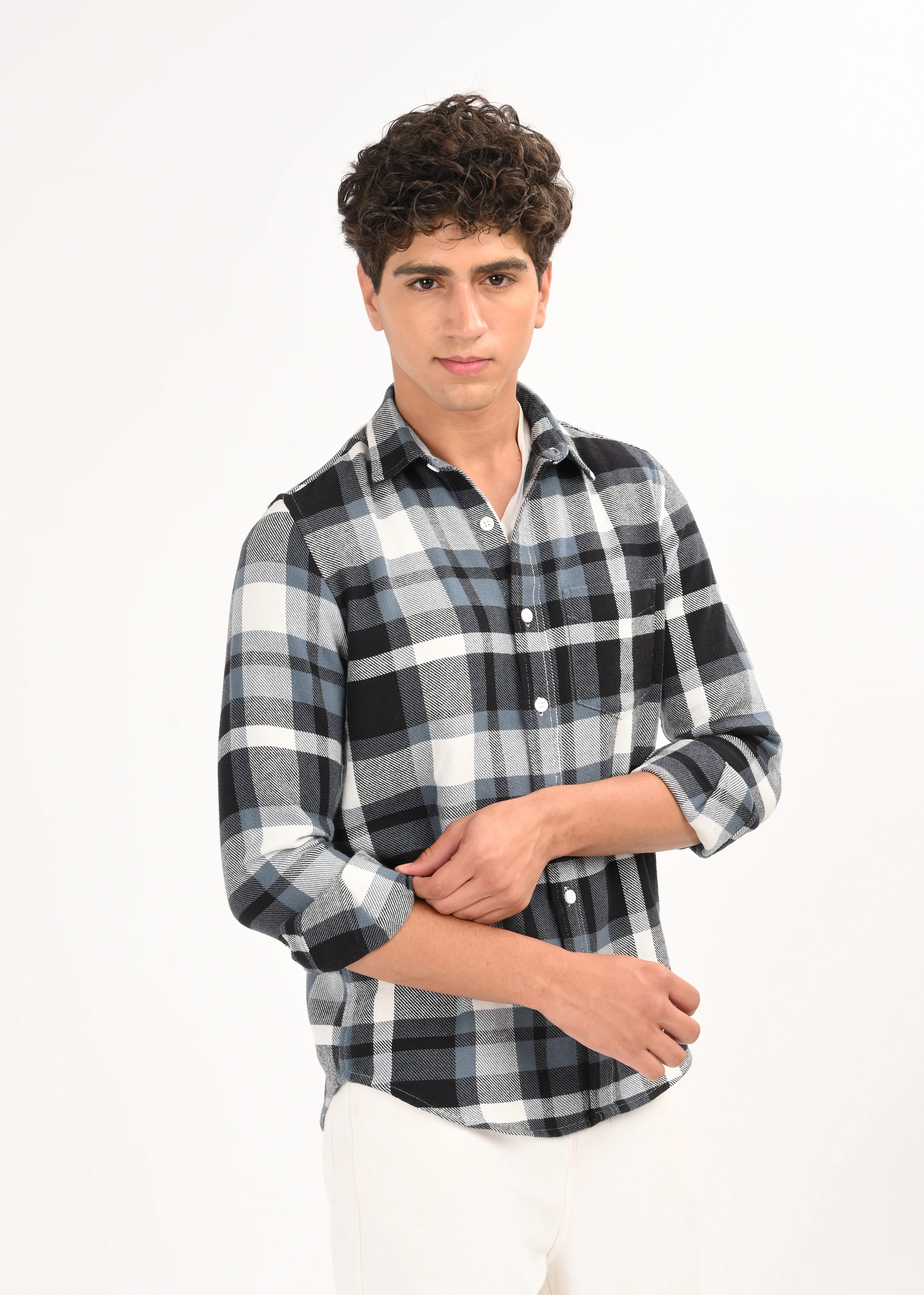 Men Blue Classic Checked Shirt - Image 7