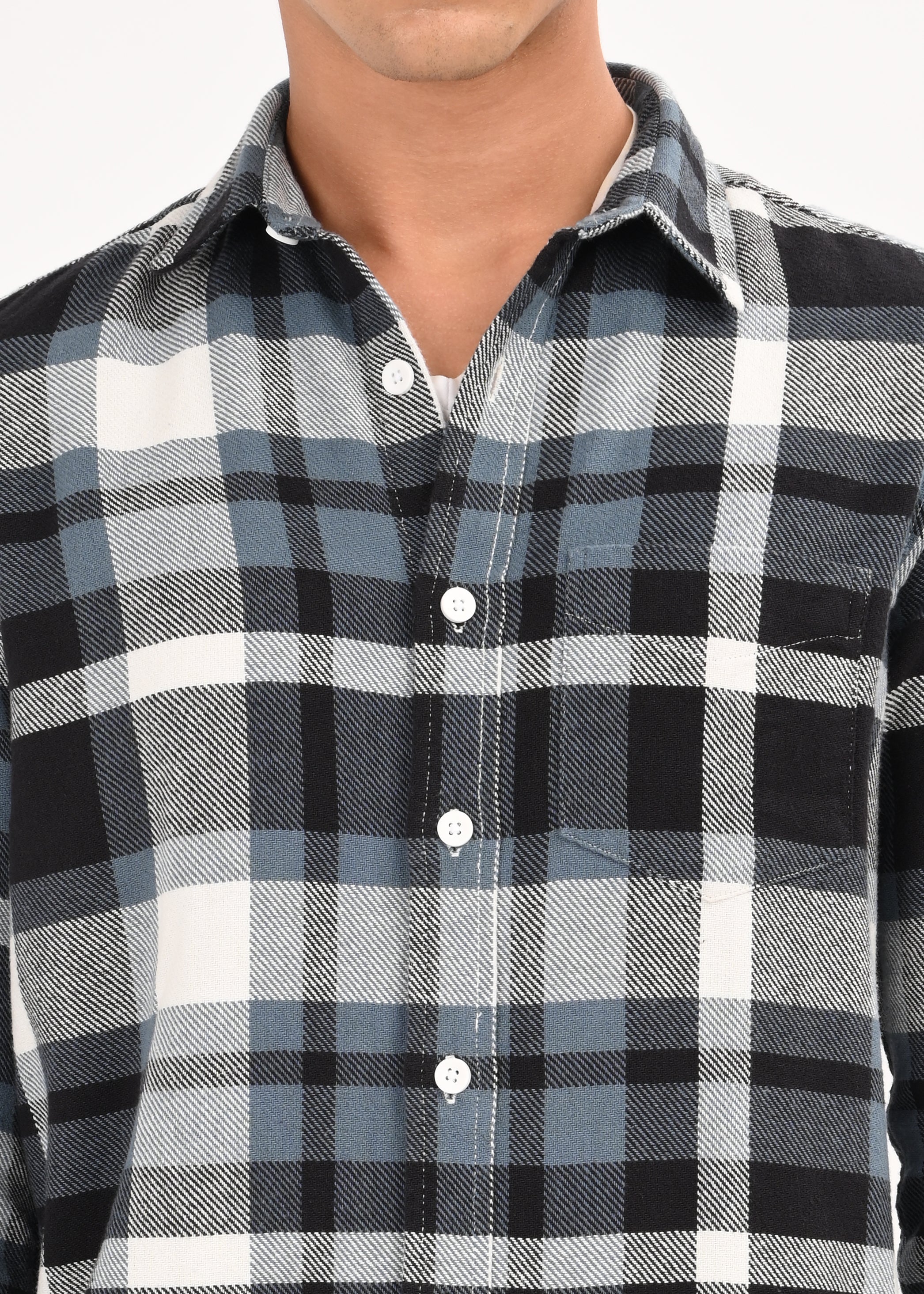 Men Blue Classic Checked Shirt - Image 9