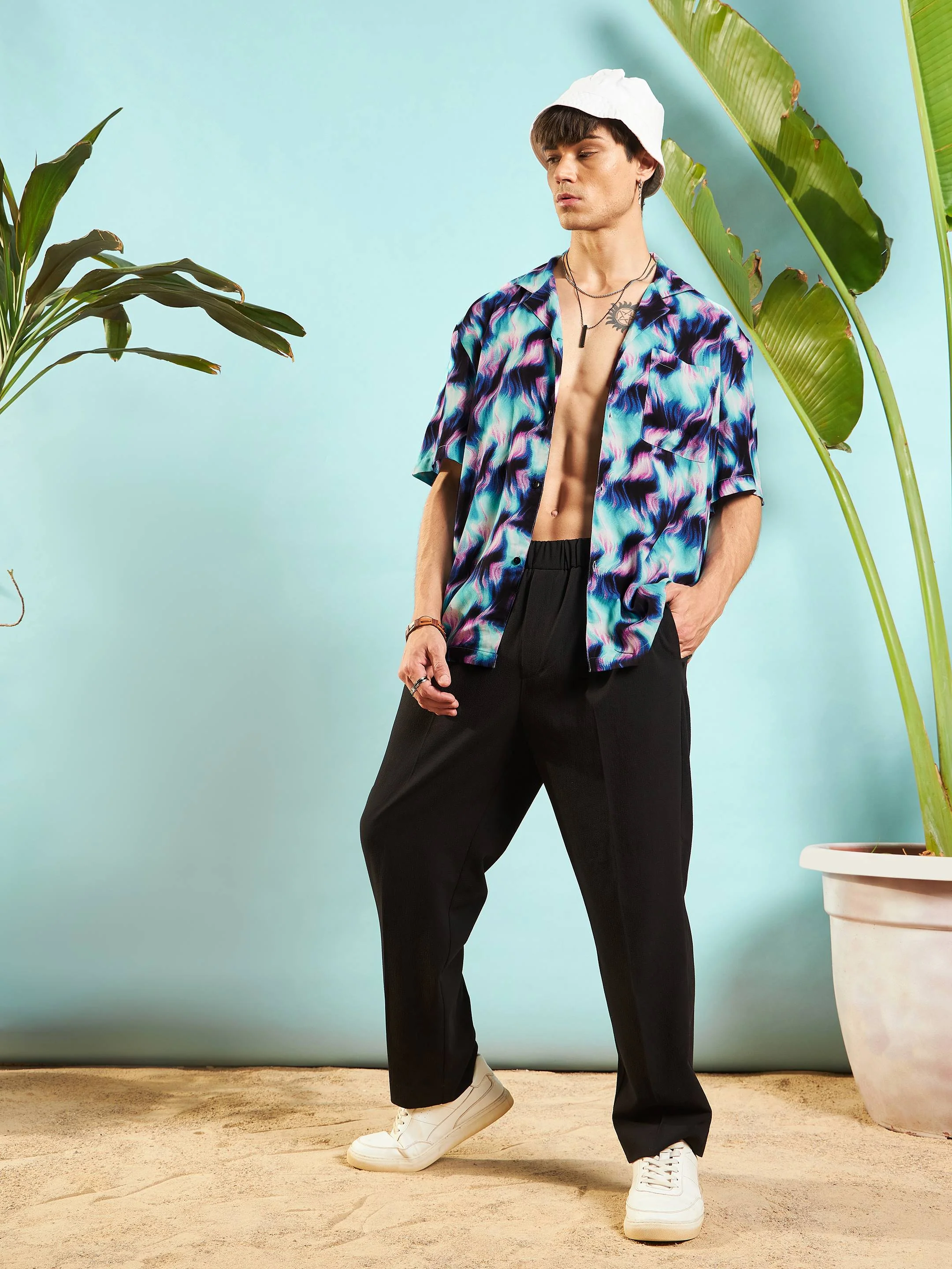 Men Blue Conversational Print Relax Fit Shirt - Image 2