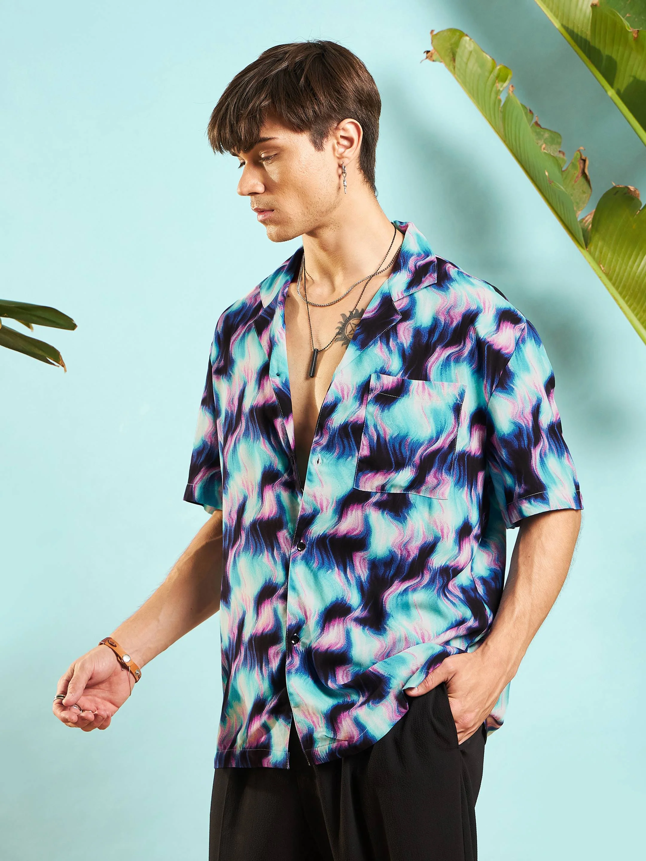 Men Blue Conversational Print Relax Fit Shirt - Image 3