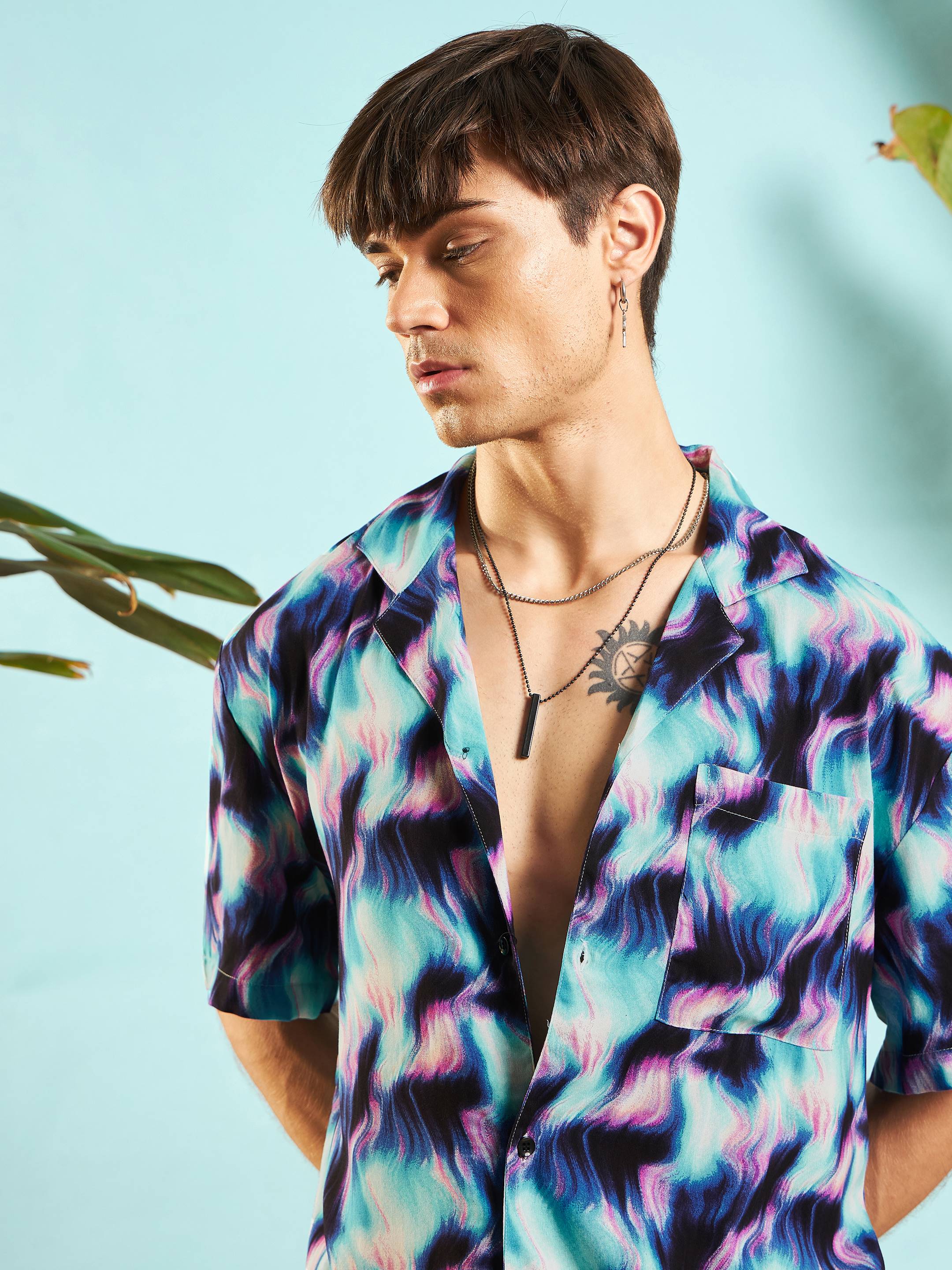 Men Blue Conversational Print Relax Fit Shirt - Image 4