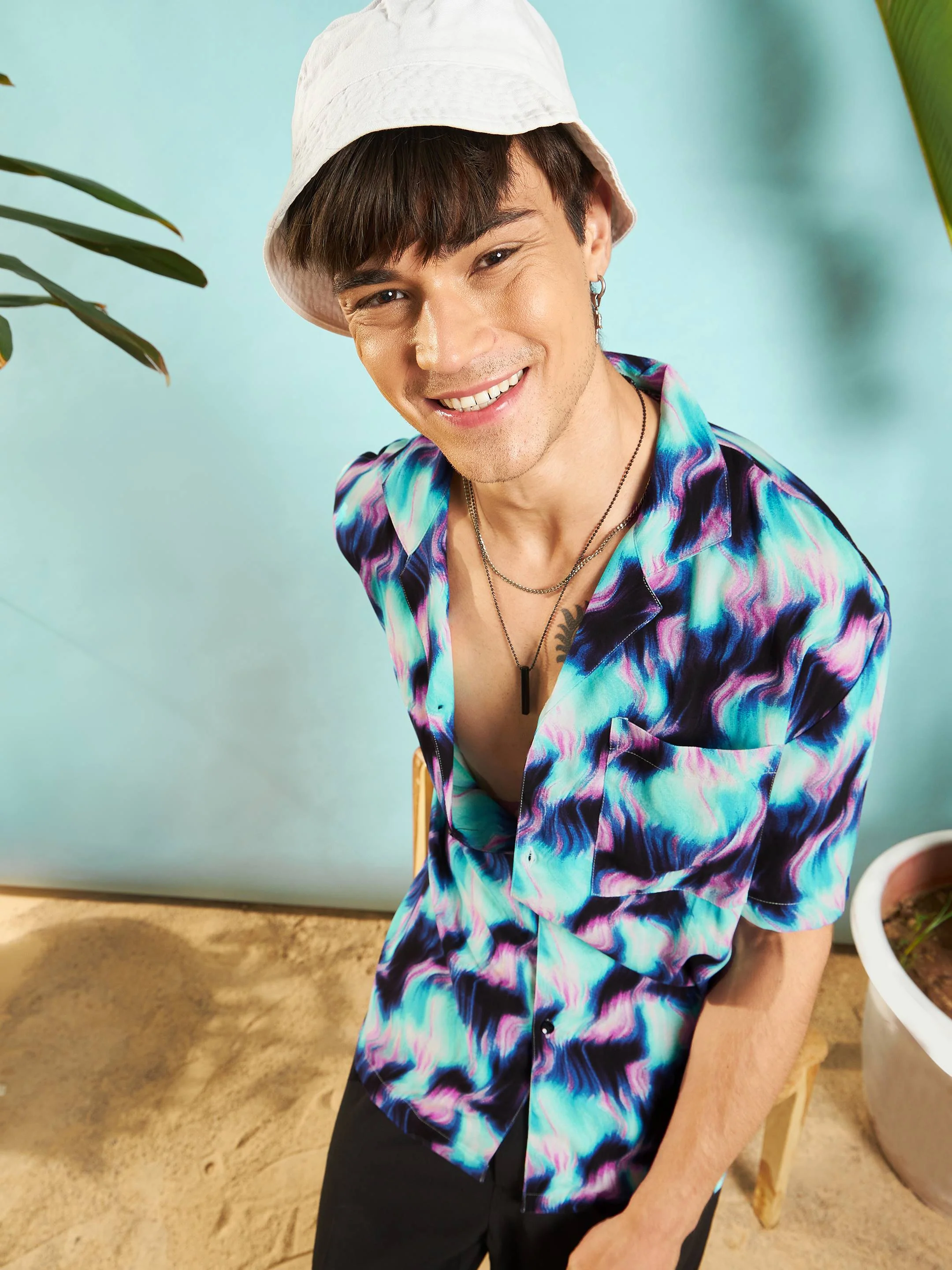 Men Blue Conversational Print Relax Fit Shirt - Image 6