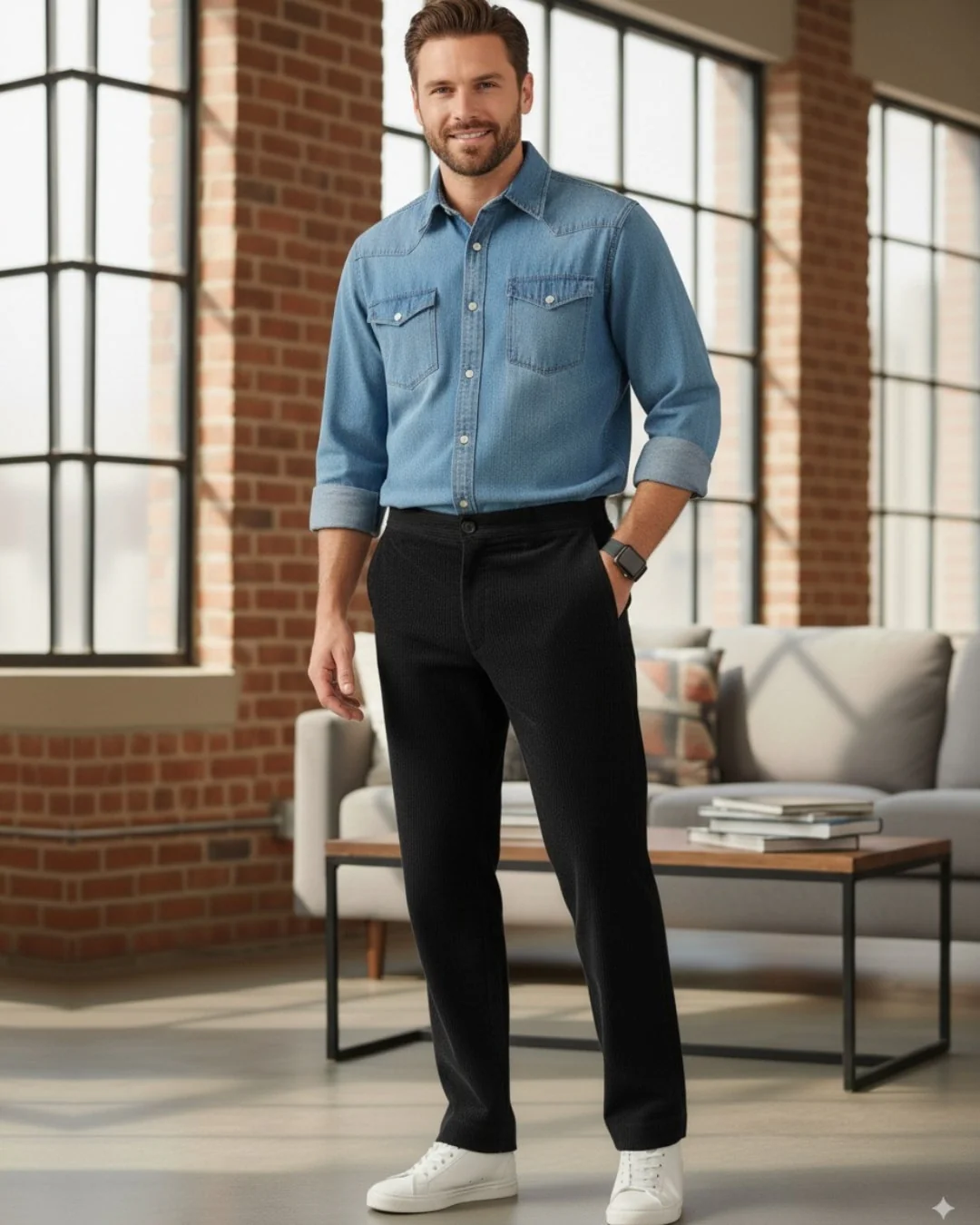 Men Blue Corduroy Pant - Image 3