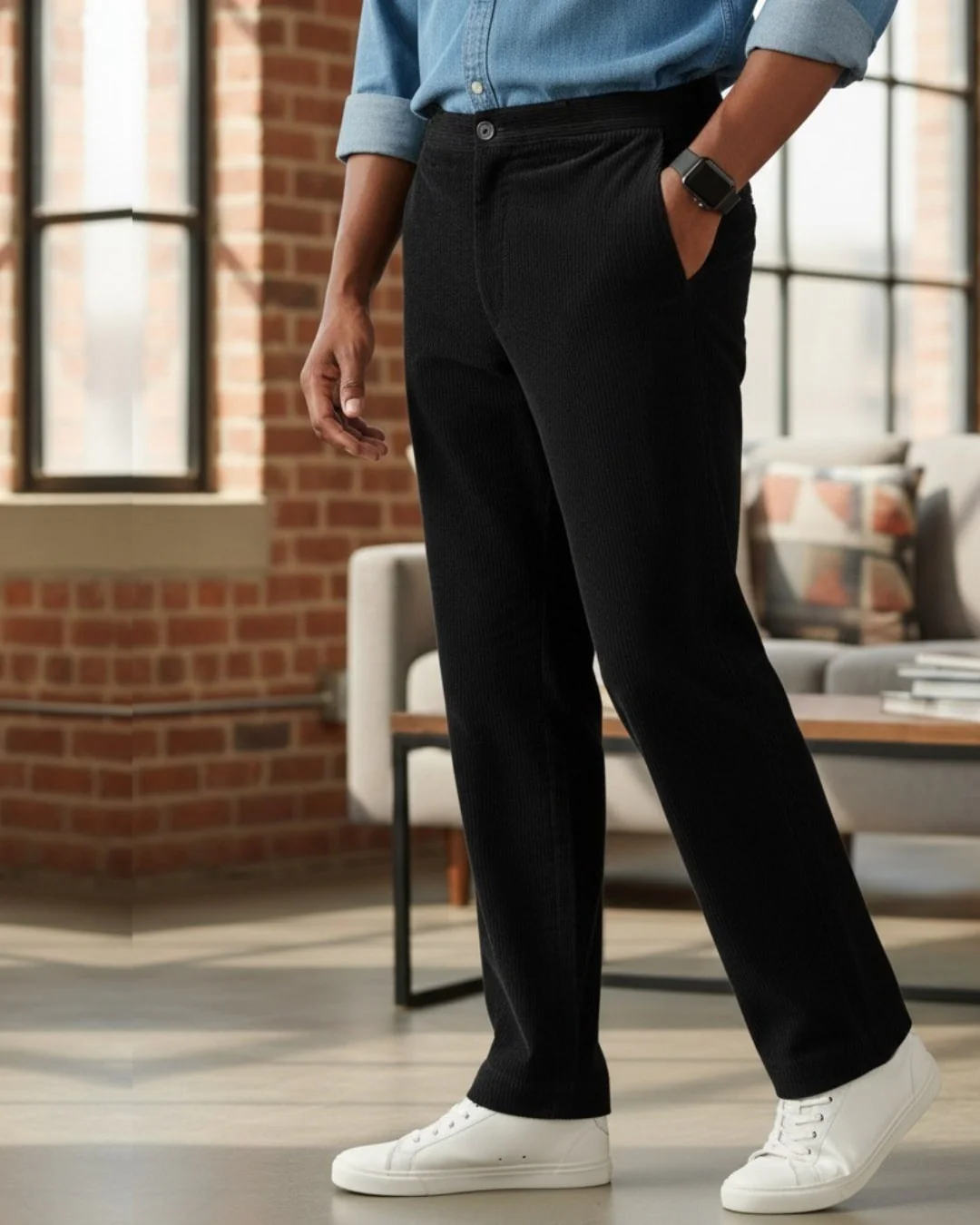 Men Blue Corduroy Pant - Image 5