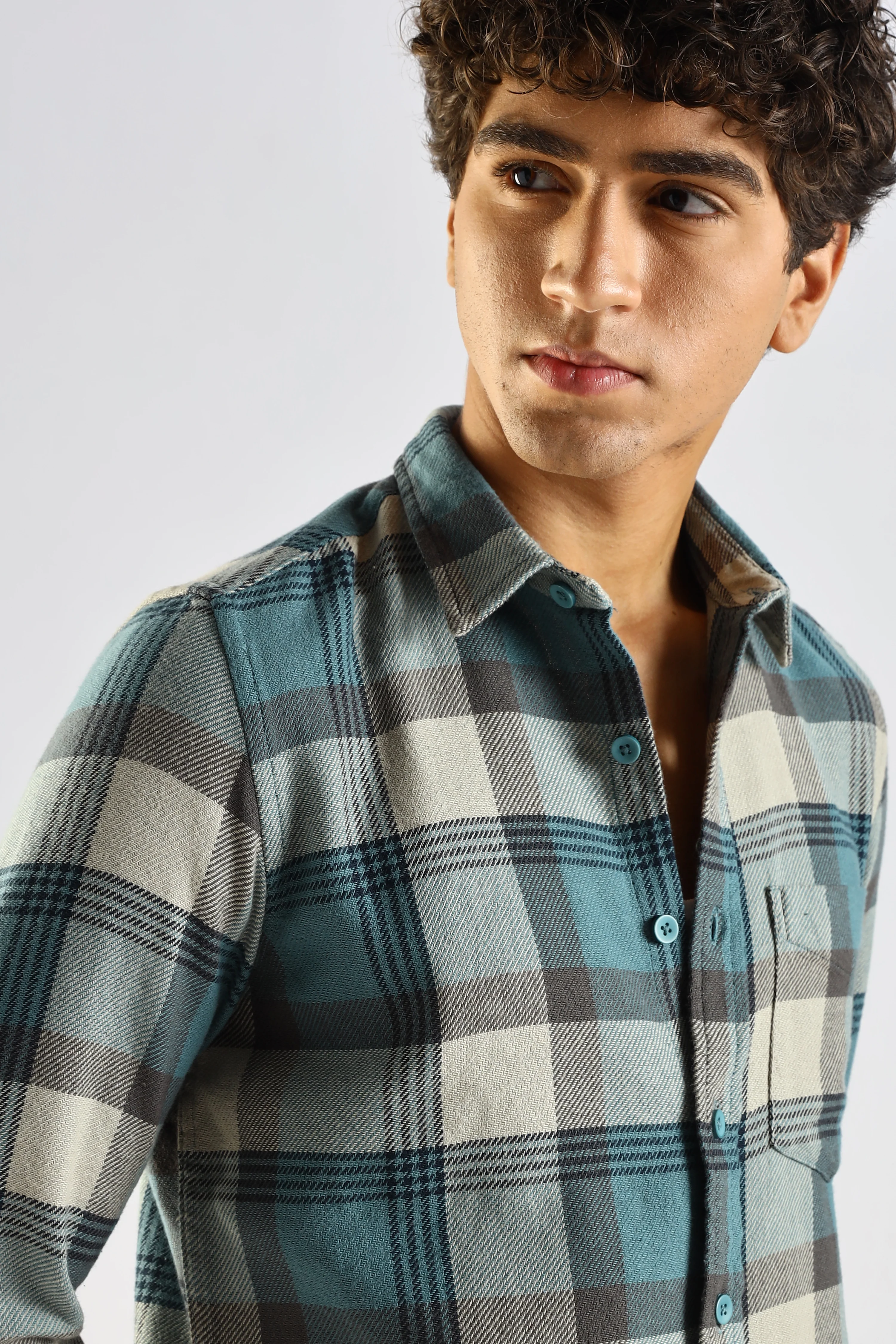 Men Blue Cotton Blend Checked Shirt - Image 10