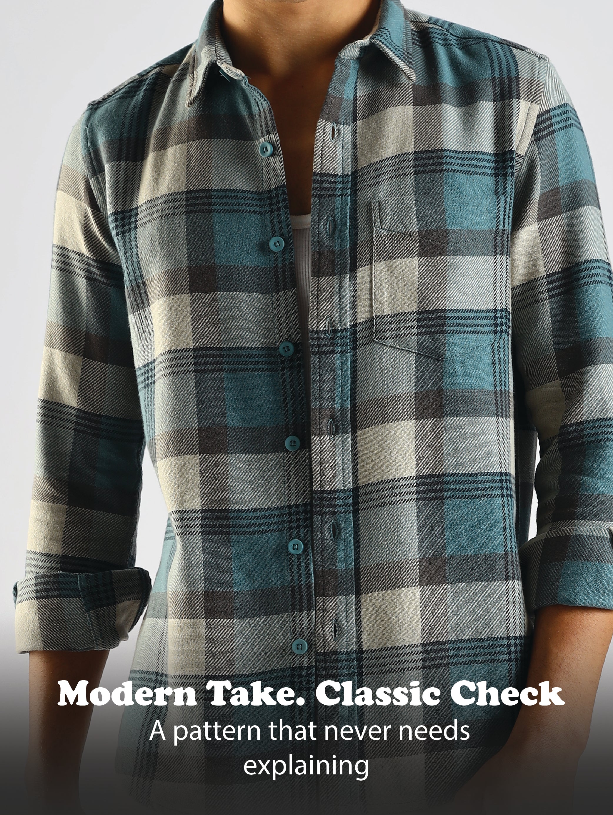 Men Blue Cotton Blend Checked Shirt - Image 11