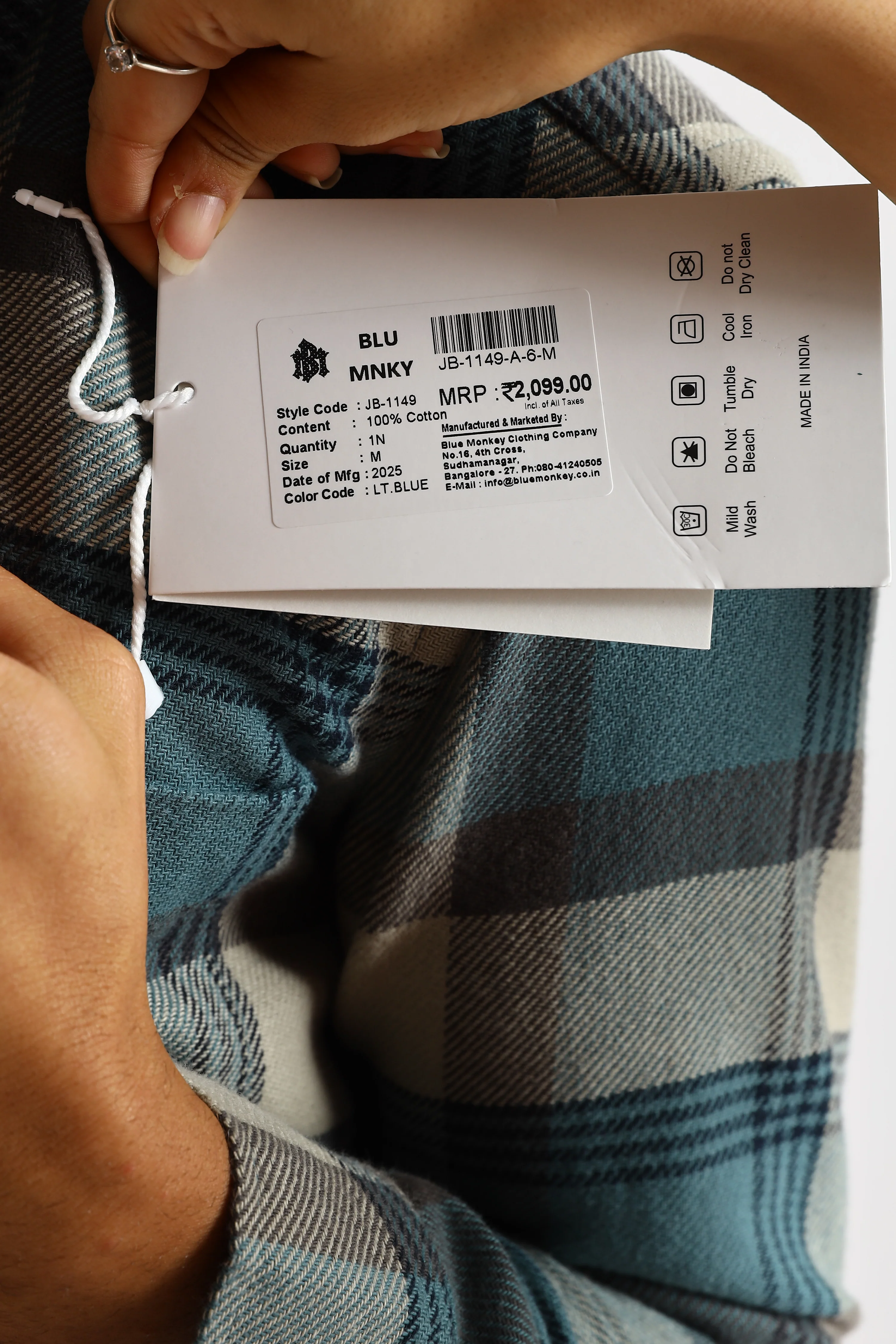 Men Blue Cotton Blend Checked Shirt - Image 14