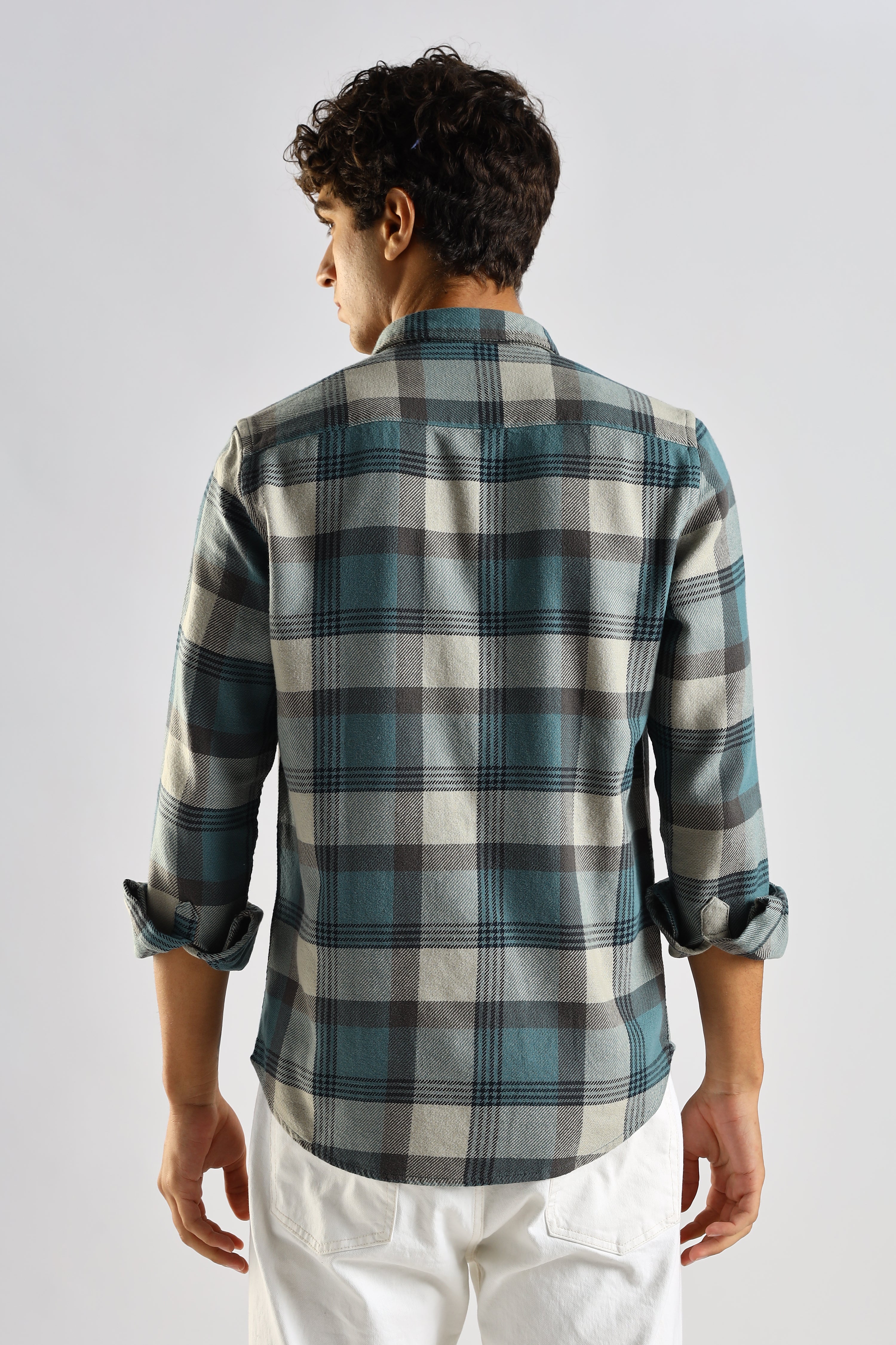 Men Blue Cotton Blend Checked Shirt - Image 2