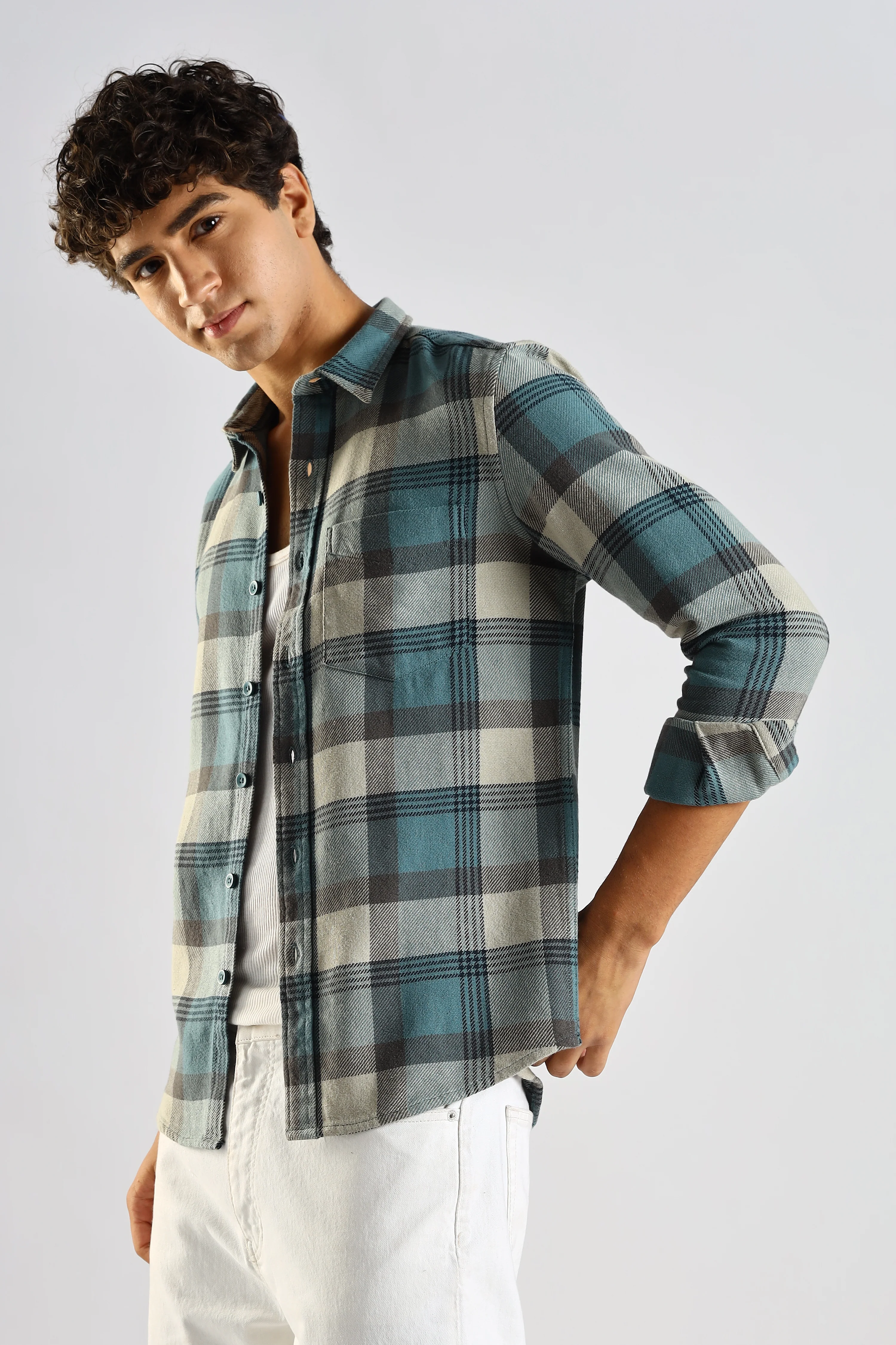 Men Blue Cotton Blend Checked Shirt - Image 5