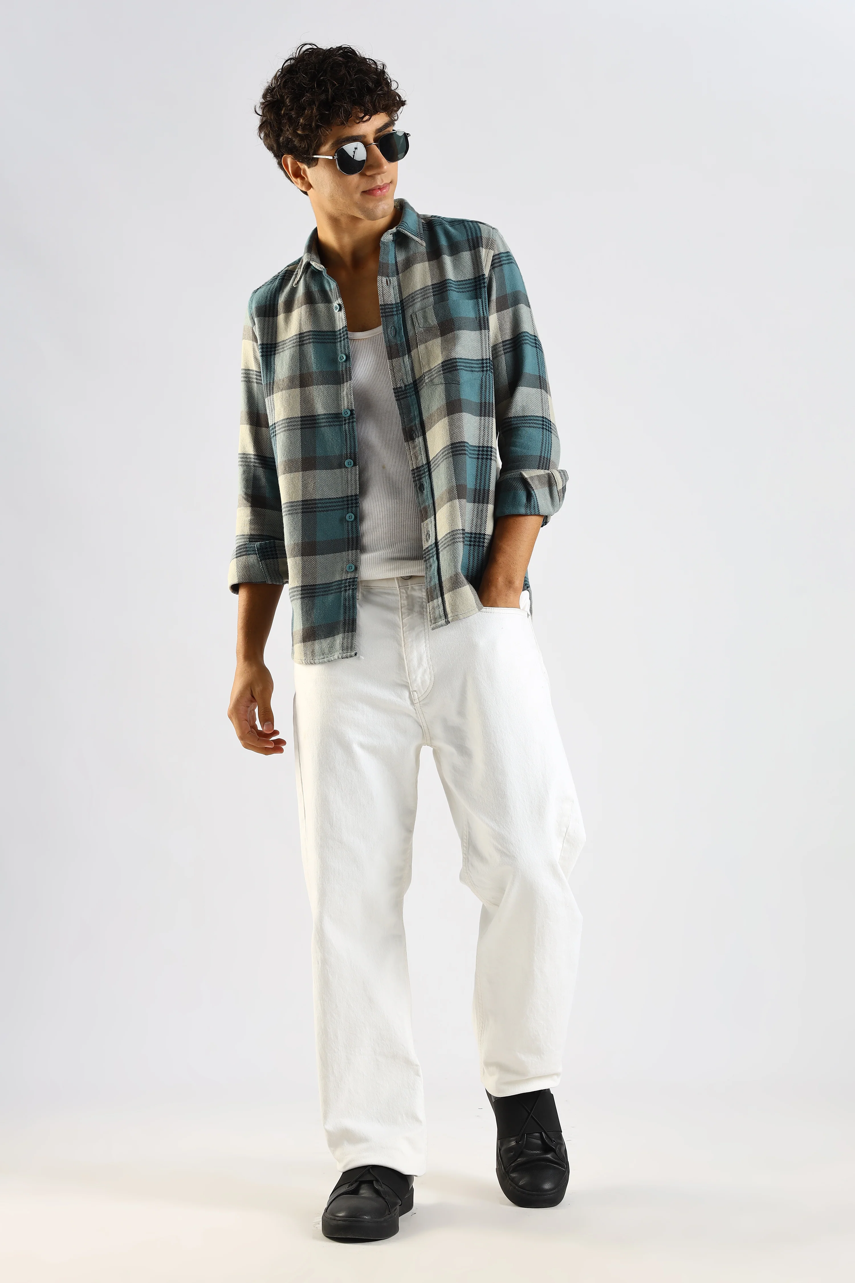 Men Blue Cotton Blend Checked Shirt - Image 6
