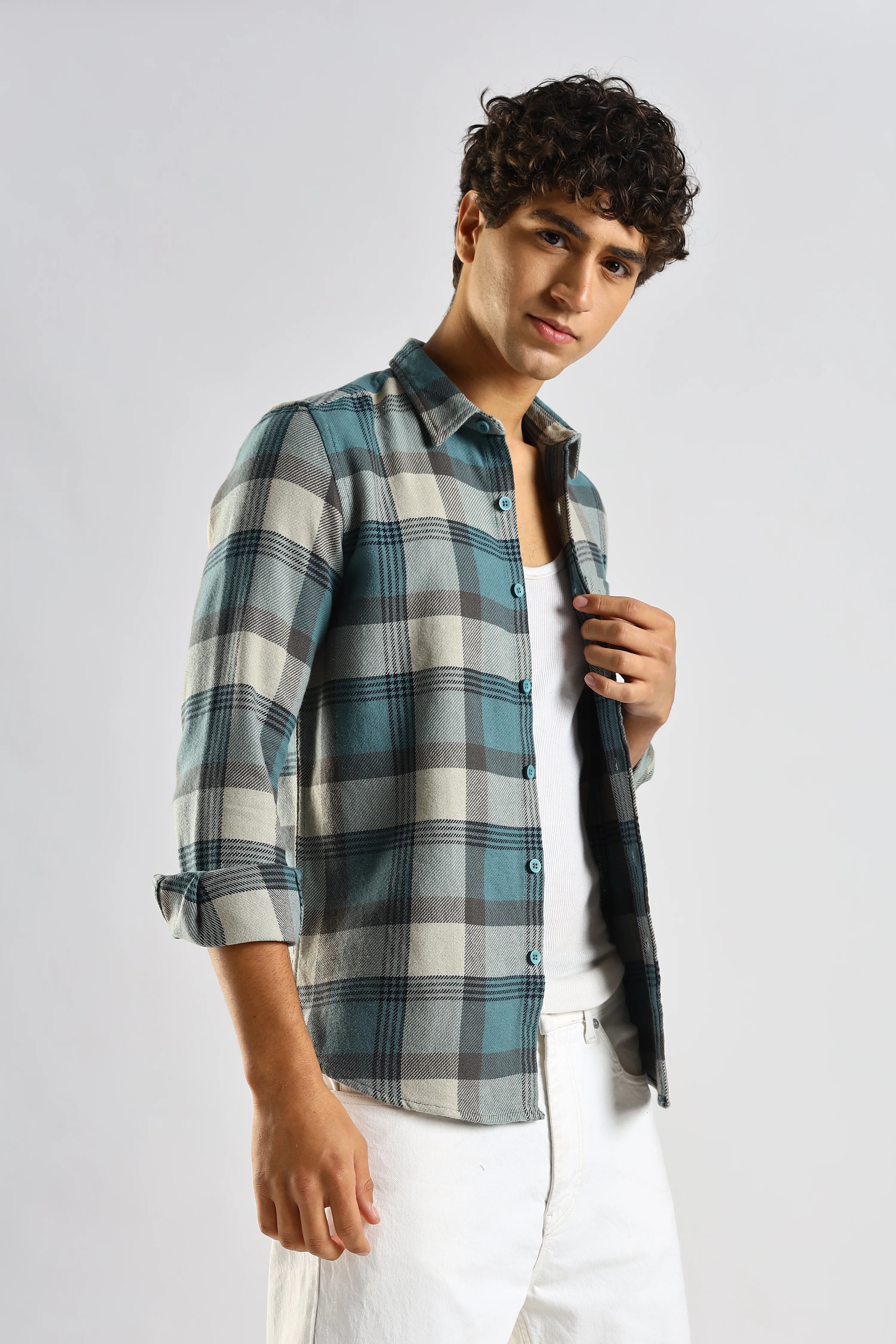 Men Blue Cotton Blend Checked Shirt - Image 7