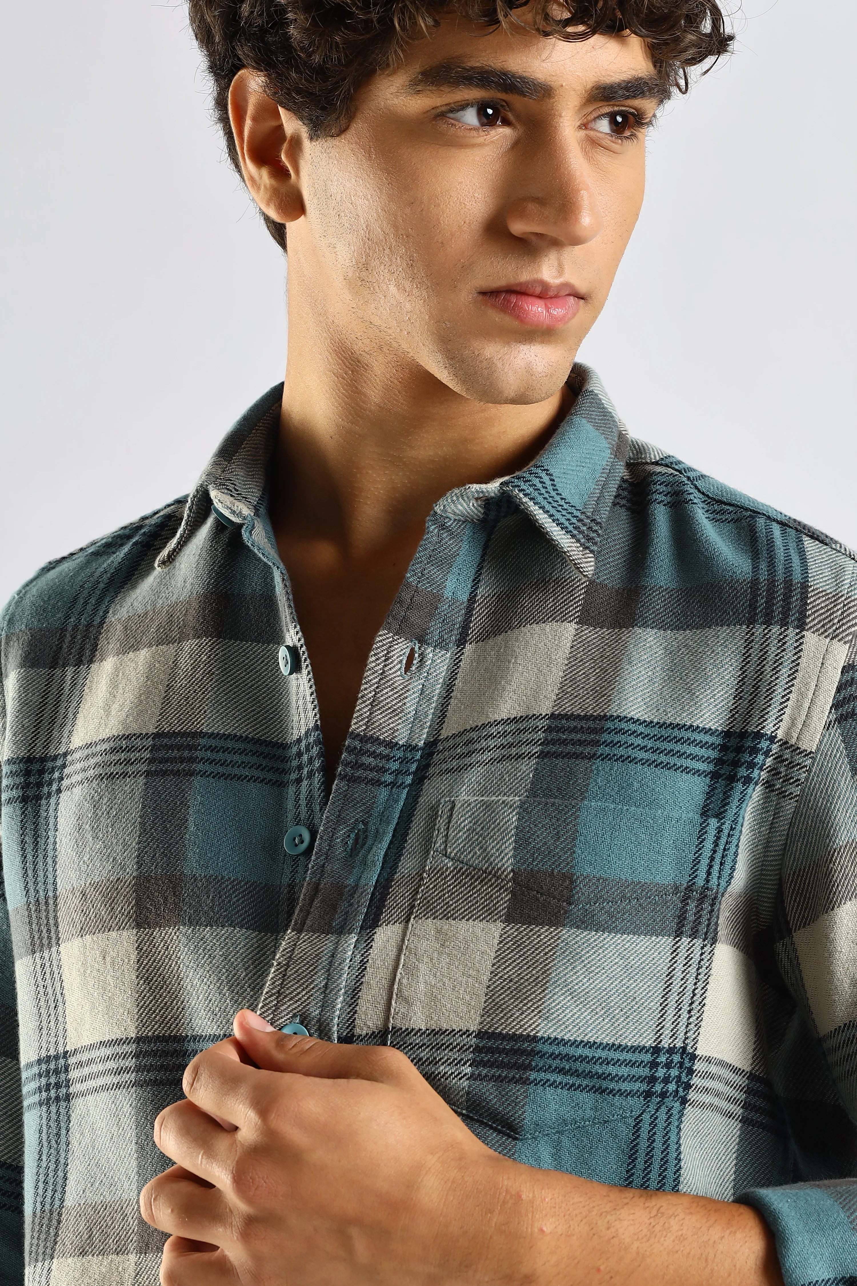 Men Blue Cotton Blend Checked Shirt - Image 9