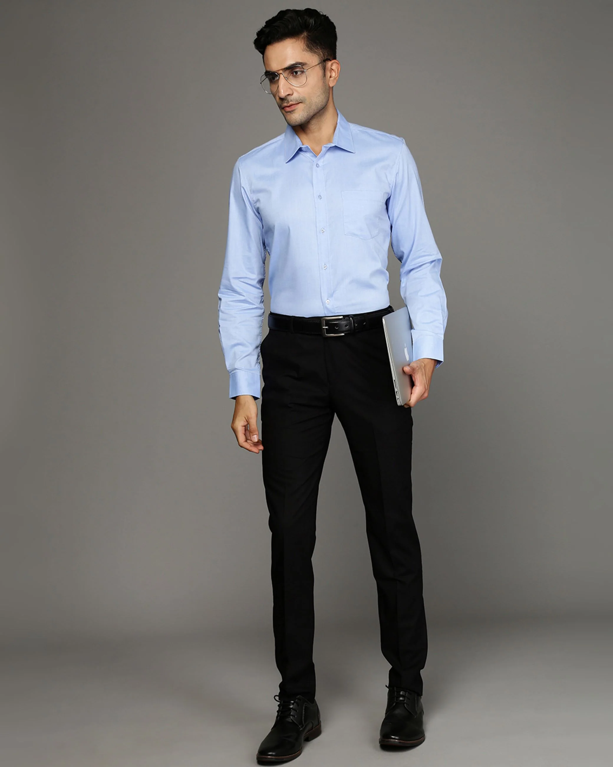 Men Blue Cotton Blend Slim Shirt - Image 4