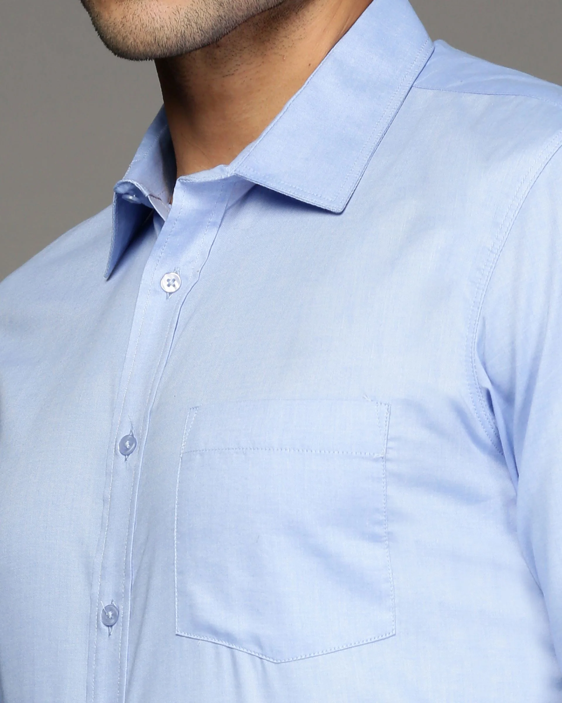Men Blue Cotton Blend Slim Shirt - Image 5