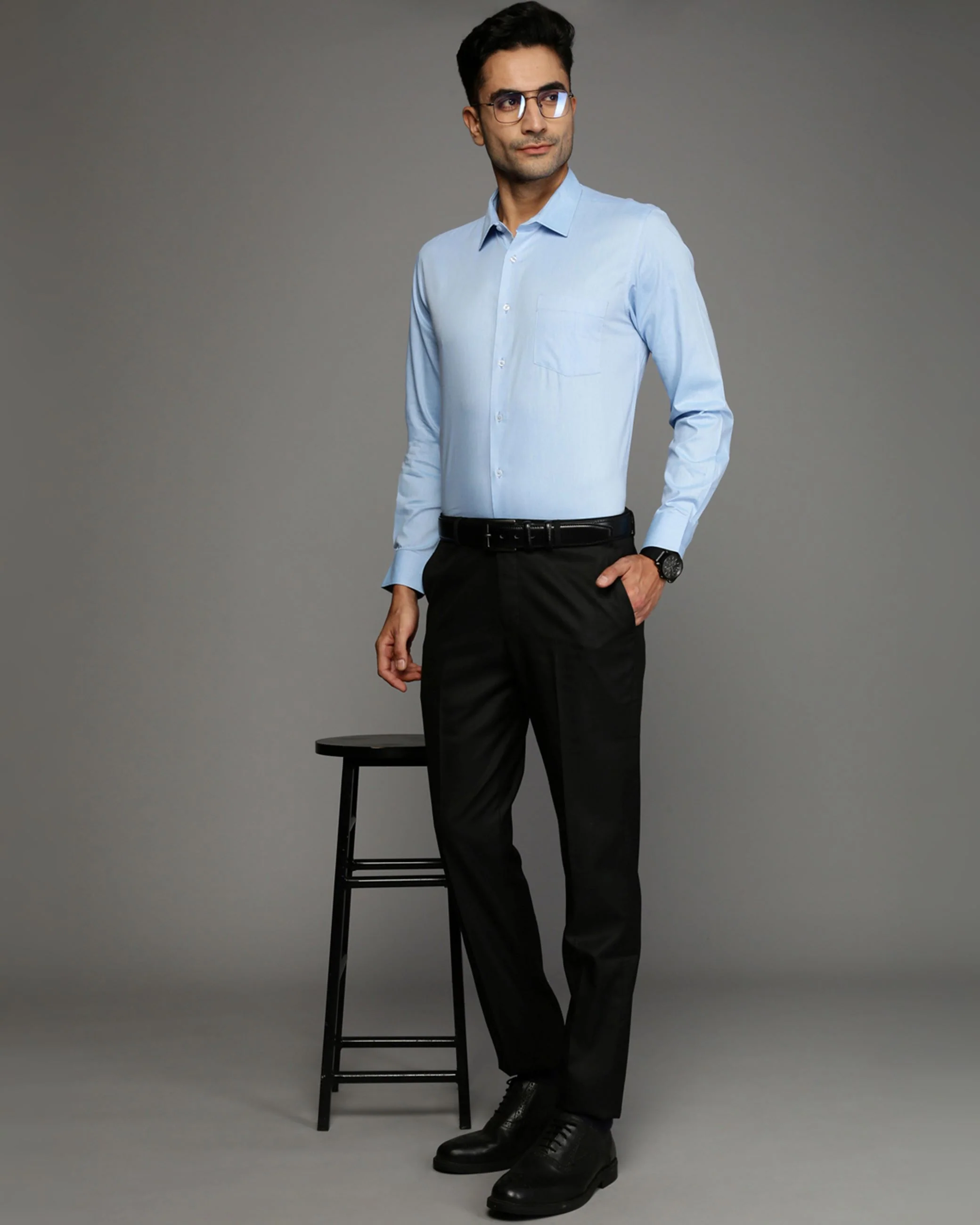 Men Blue Cotton Blend Slim Shirt - Image 5