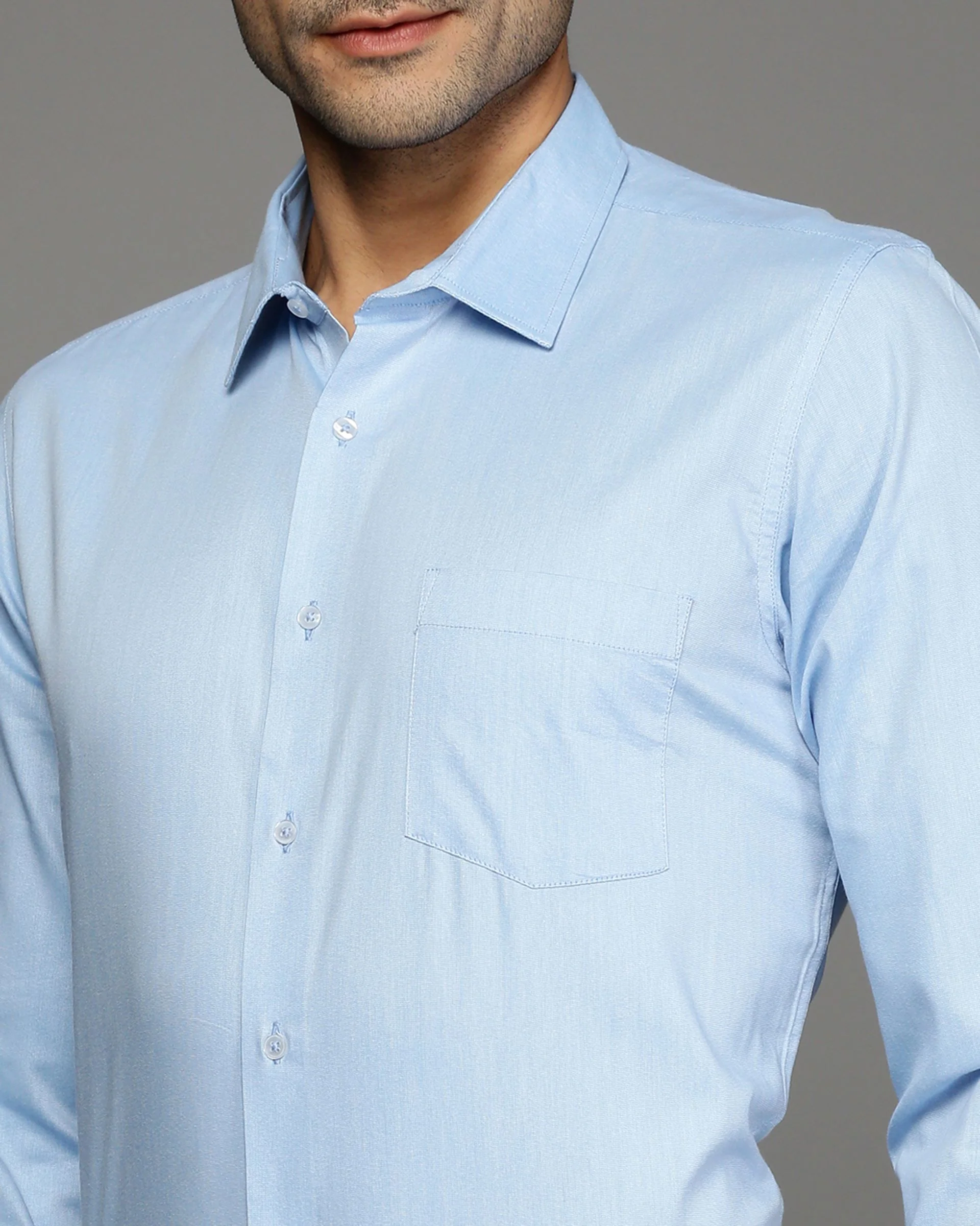 Men Blue Cotton Blend Slim Shirt - Image 6