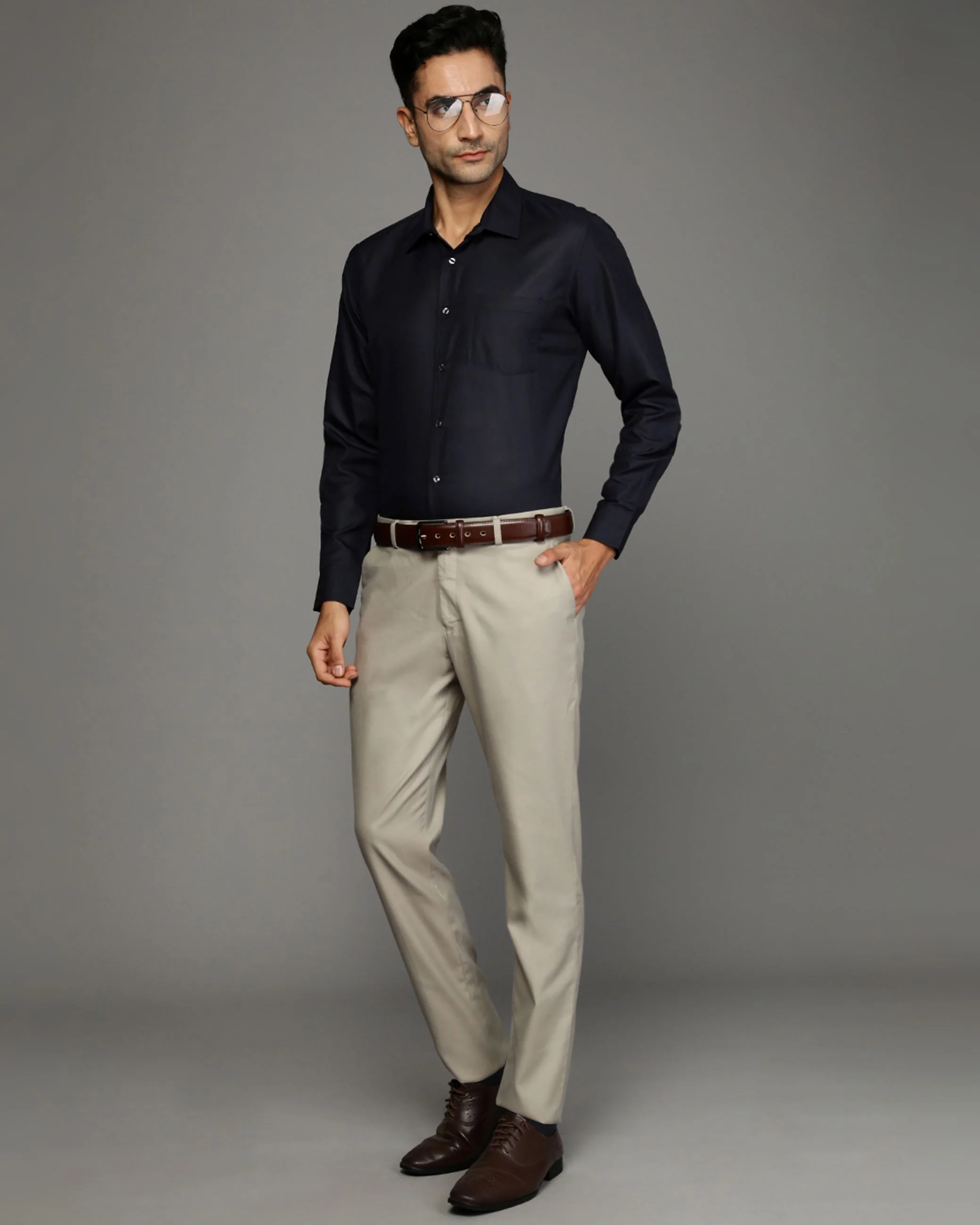 Men Blue Cotton Blend Slim Shirt - Image 5