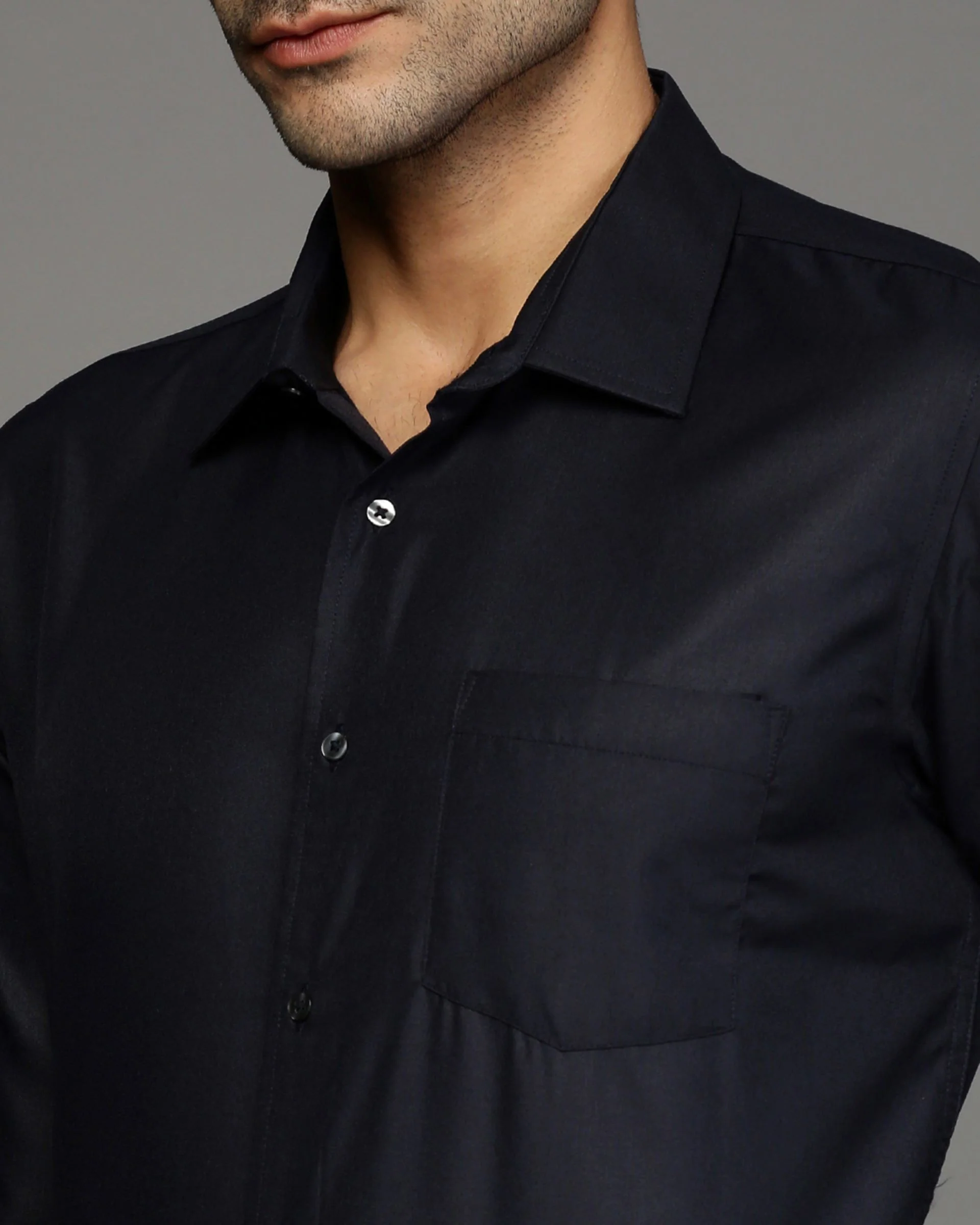 Men Blue Cotton Blend Slim Shirt - Image 6