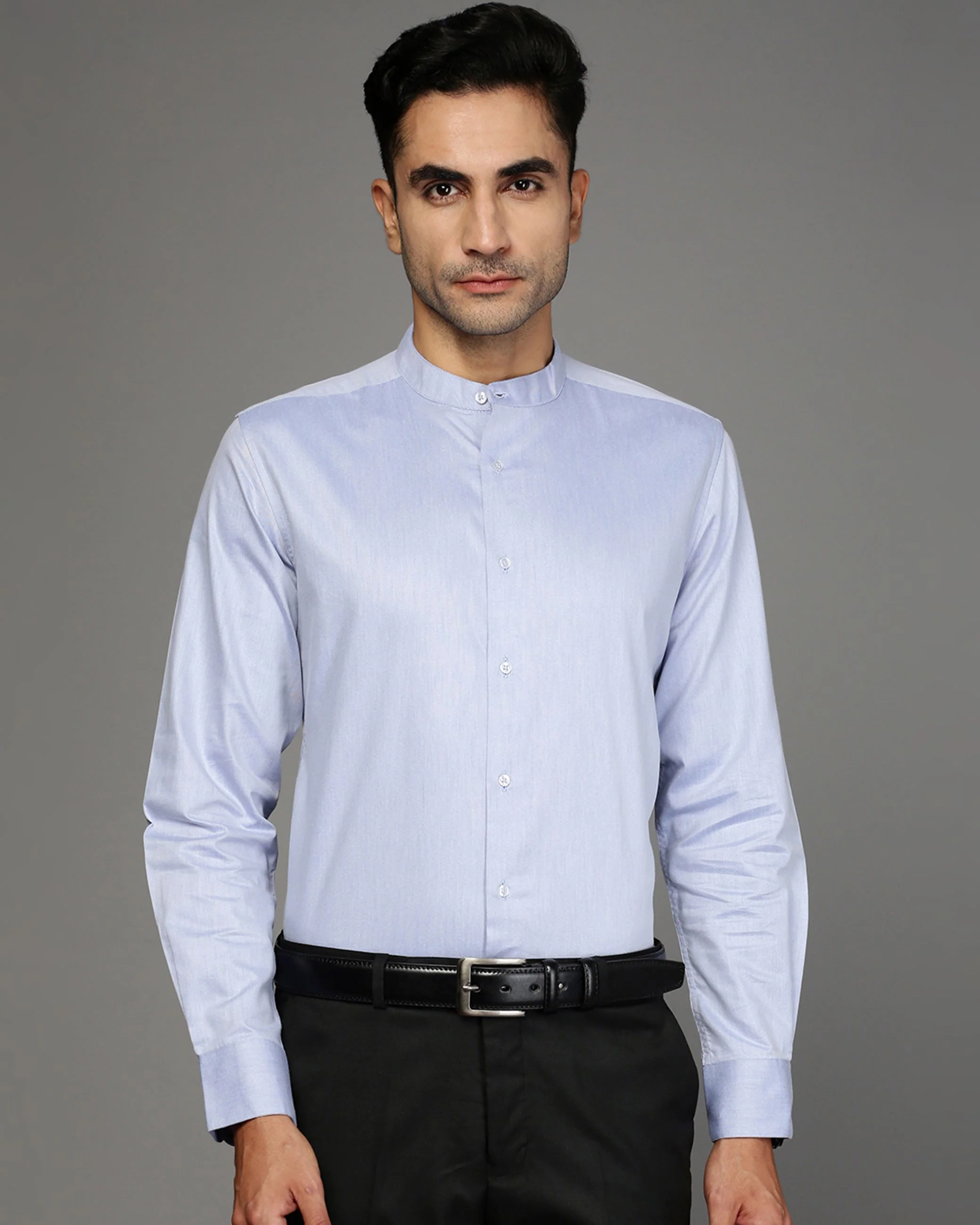 Men Blue Cotton Blend Slim Shirt - Image 2