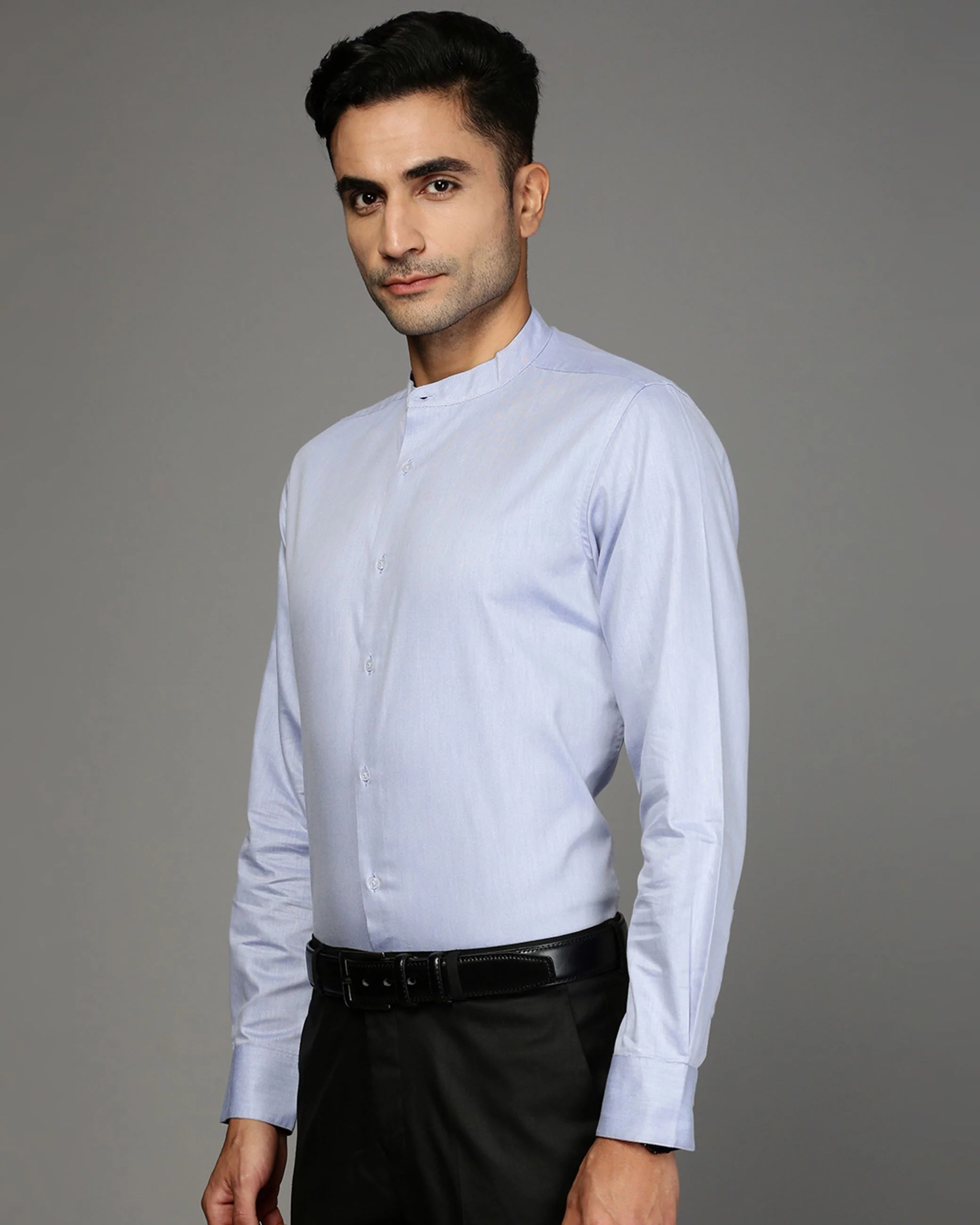 Men Blue Cotton Blend Slim Shirt - Image 3