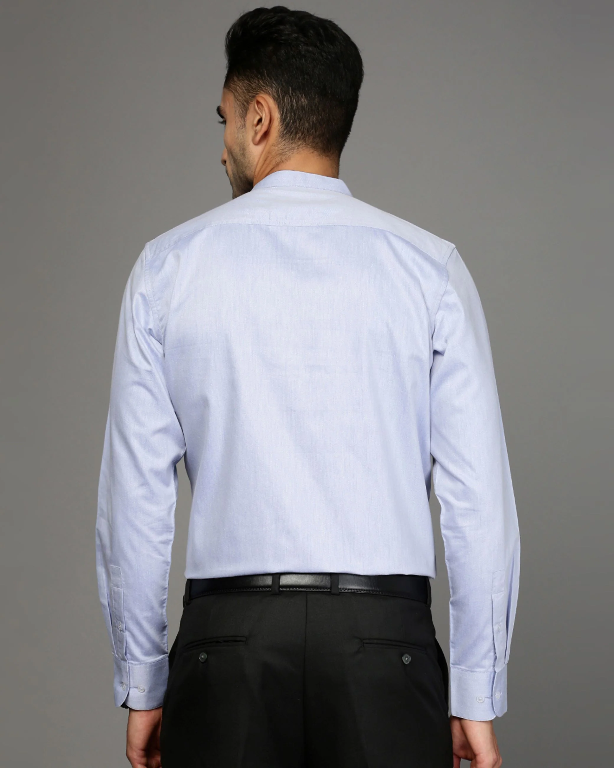Men Blue Cotton Blend Slim Shirt - Image 4