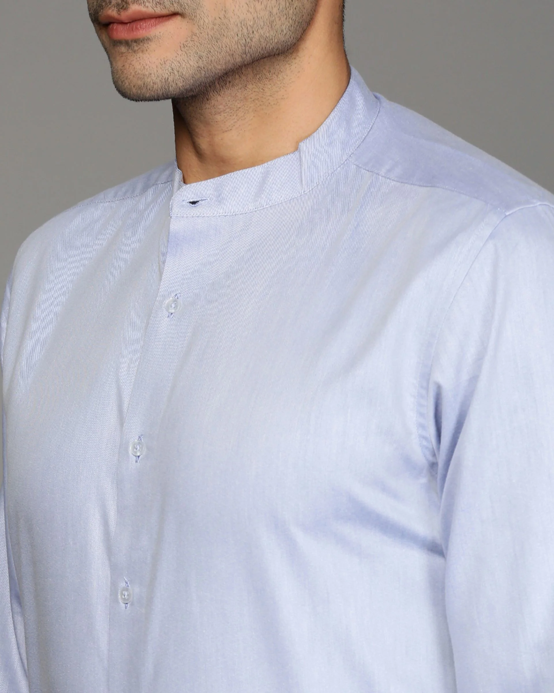 Men Blue Cotton Blend Slim Shirt - Image 6