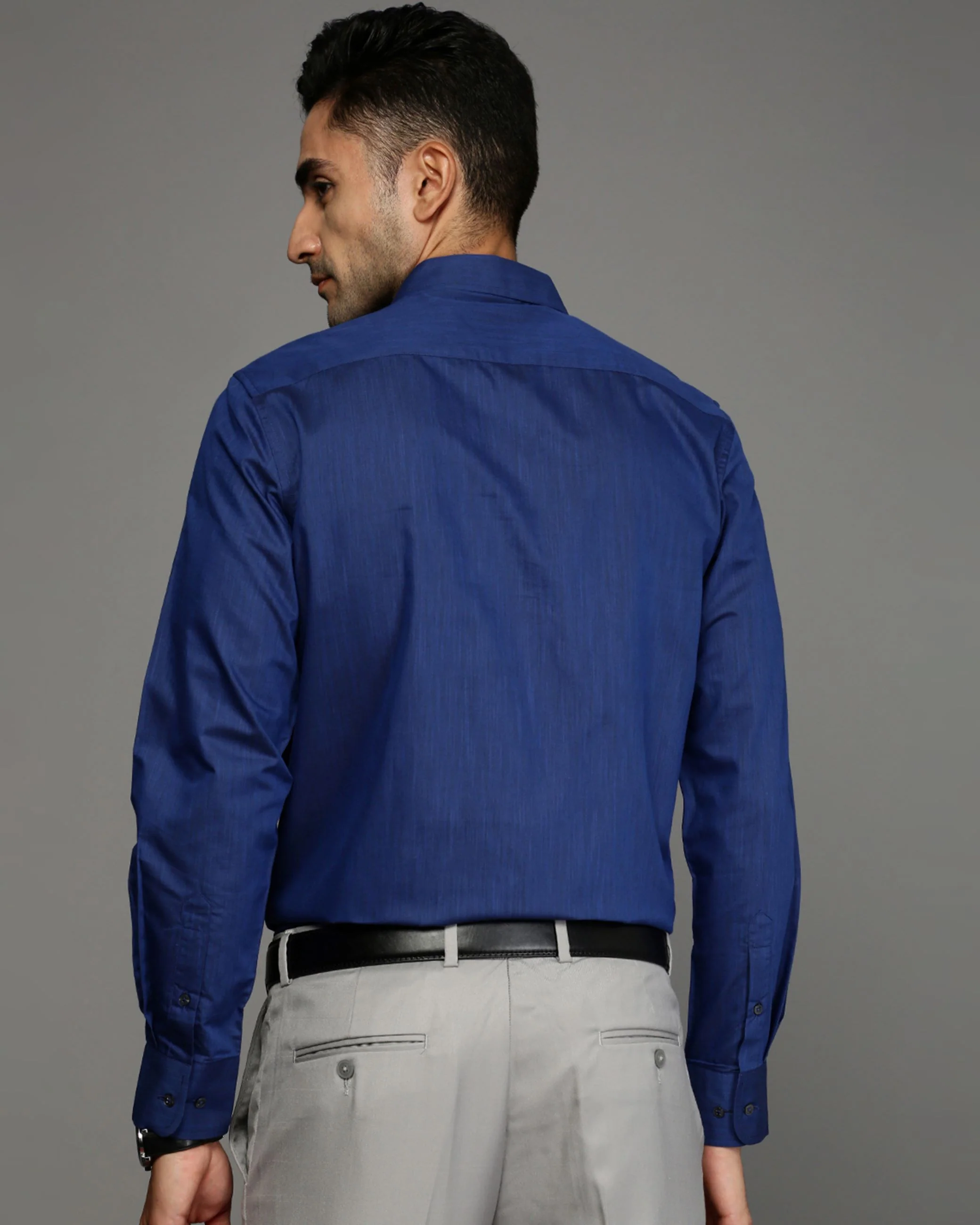 Men Blue Cotton Blend Slim Shirt - Image 4