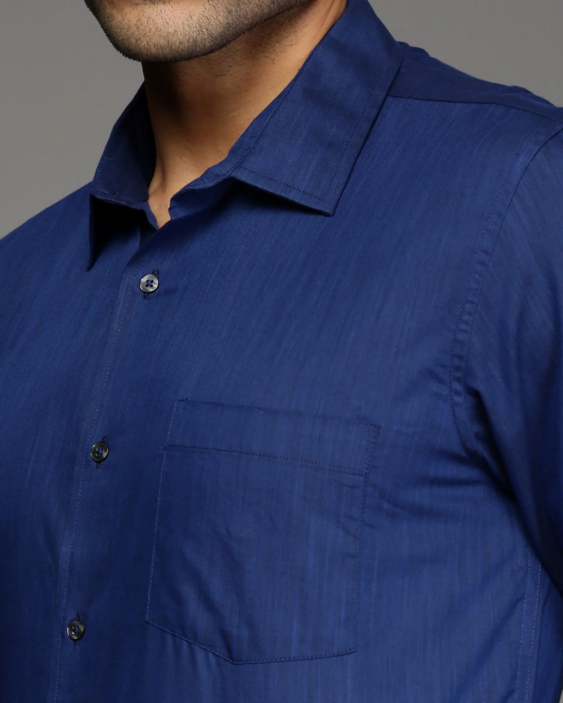 Men Blue Cotton Blend Slim Shirt - Image 6