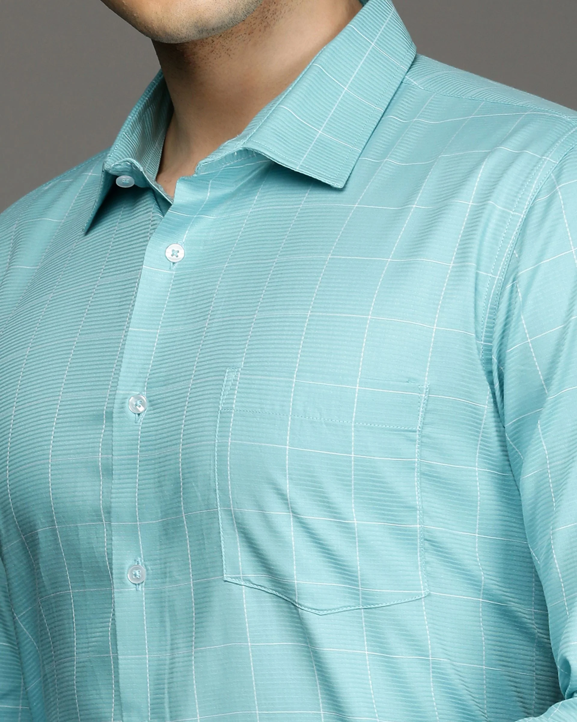 Men Blue Cotton Blend Slim Shirt - Image 6