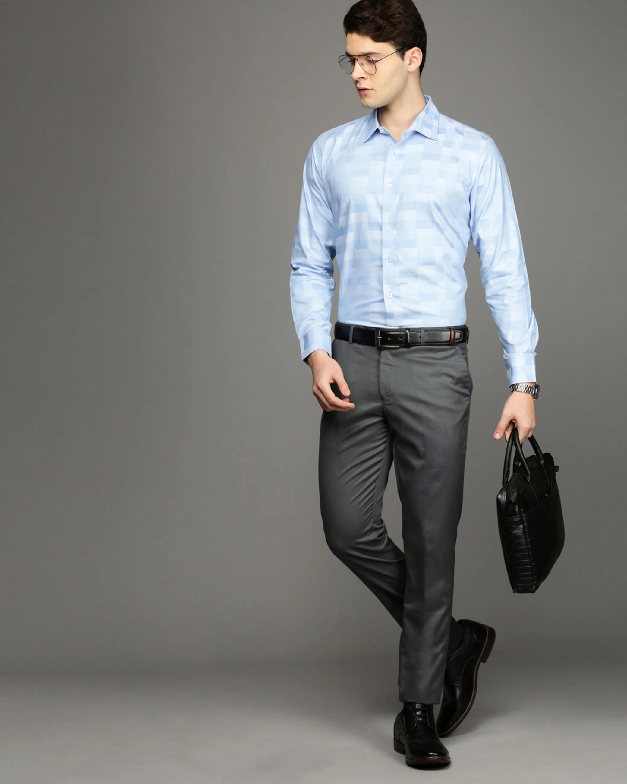 Men Blue Cotton Blend Slim Shirt - Image 5