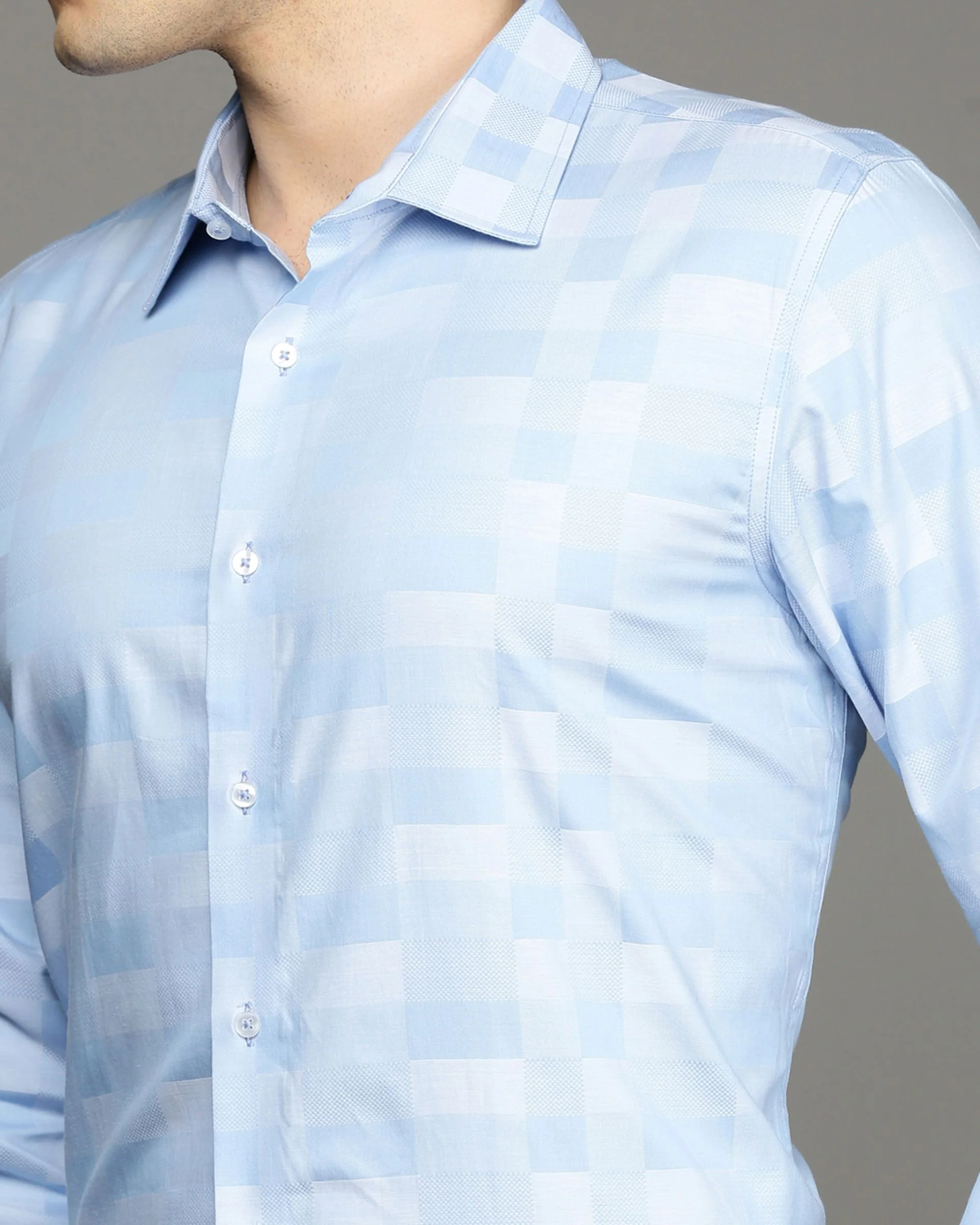 Men Blue Cotton Blend Slim Shirt - Image 6