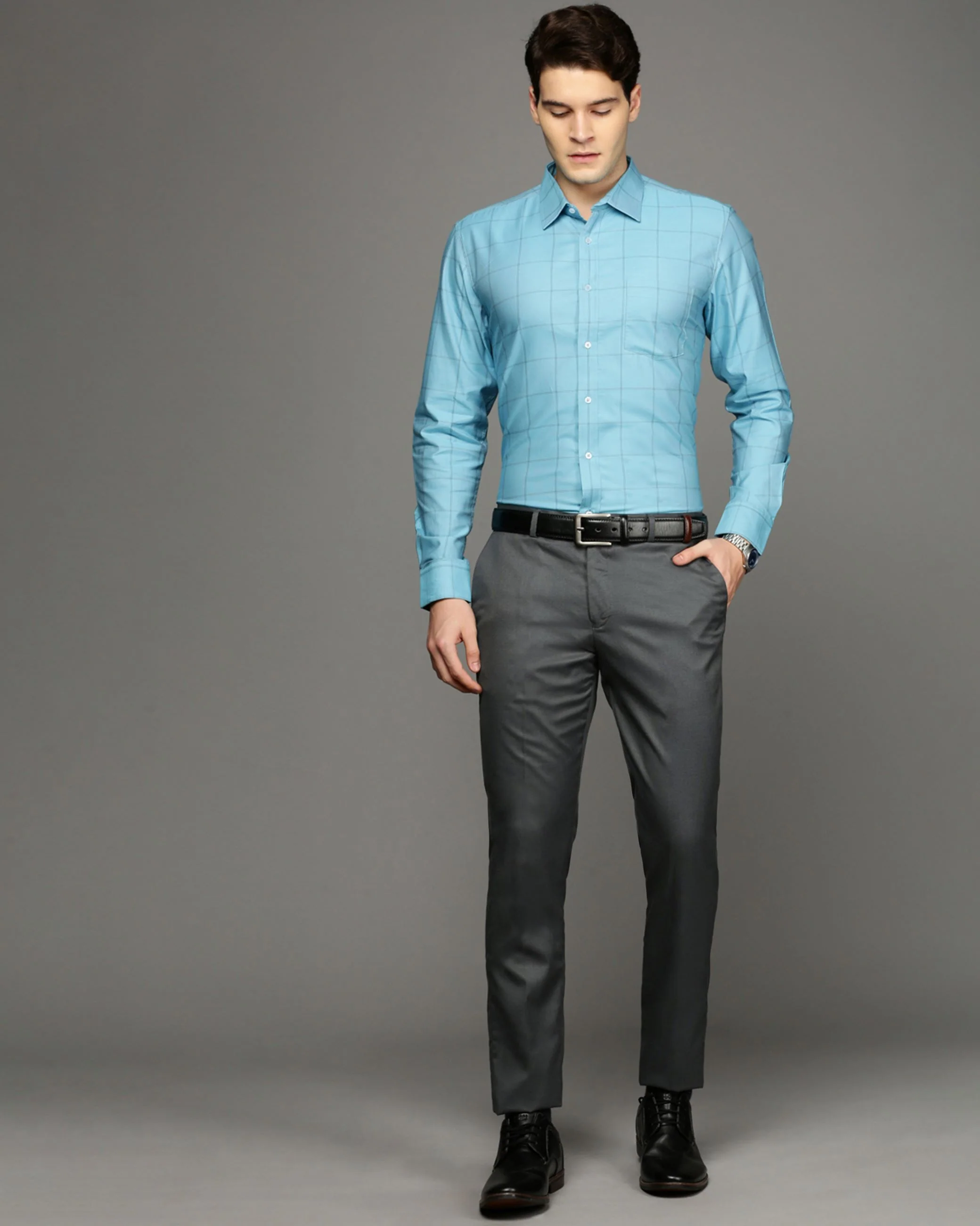 Men Blue Cotton Blend Slim Shirt - Image 5