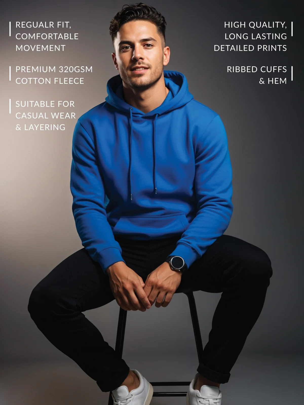 Men Blue Cotton Fleece Printed Hoodie - Image 3