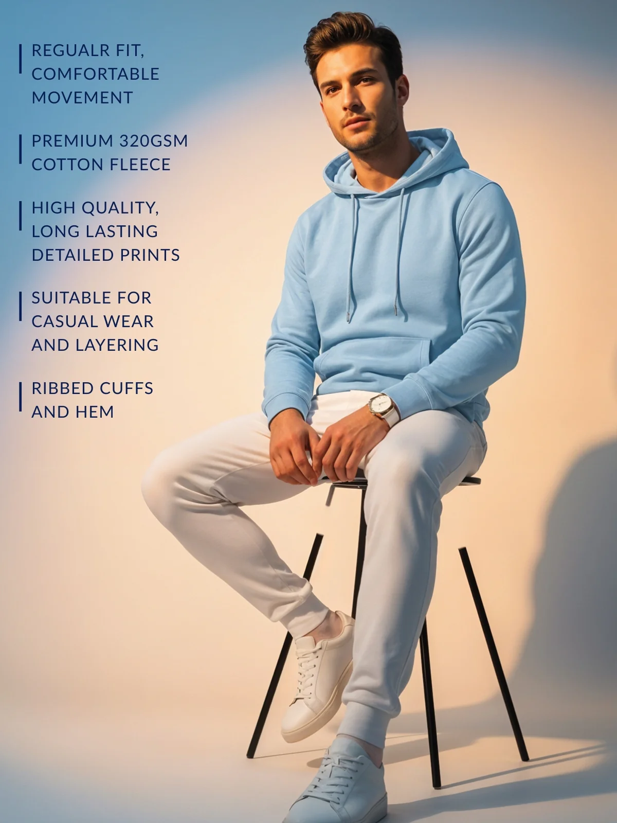 Men Blue Cotton Fleece Printed Hoodie - Image 3
