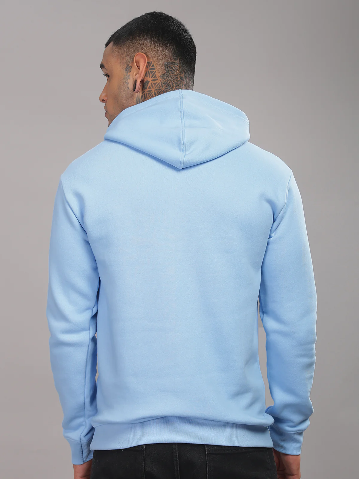 Men Blue Cotton Fleece Printed Hoodie - Image 2