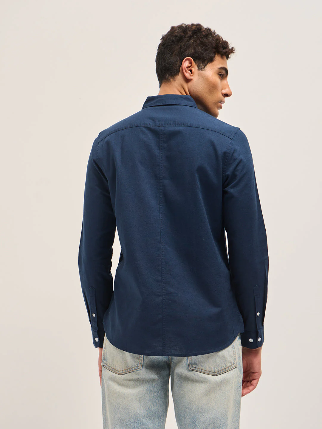 Men Blue Cotton Linen Slim Fit Solid Casual Shirt - Image 4
