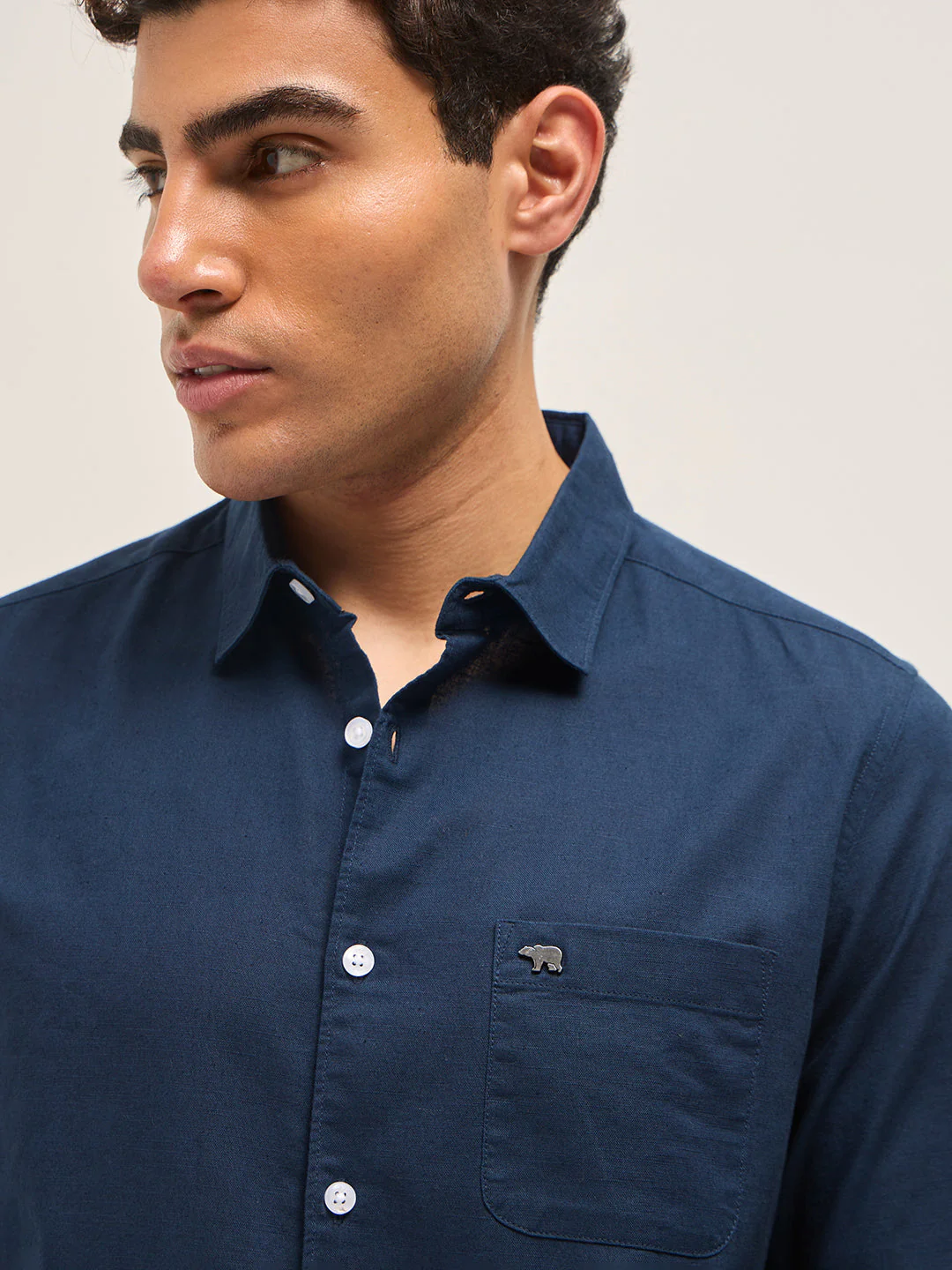 Men Blue Cotton Linen Slim Fit Solid Casual Shirt - Image 7