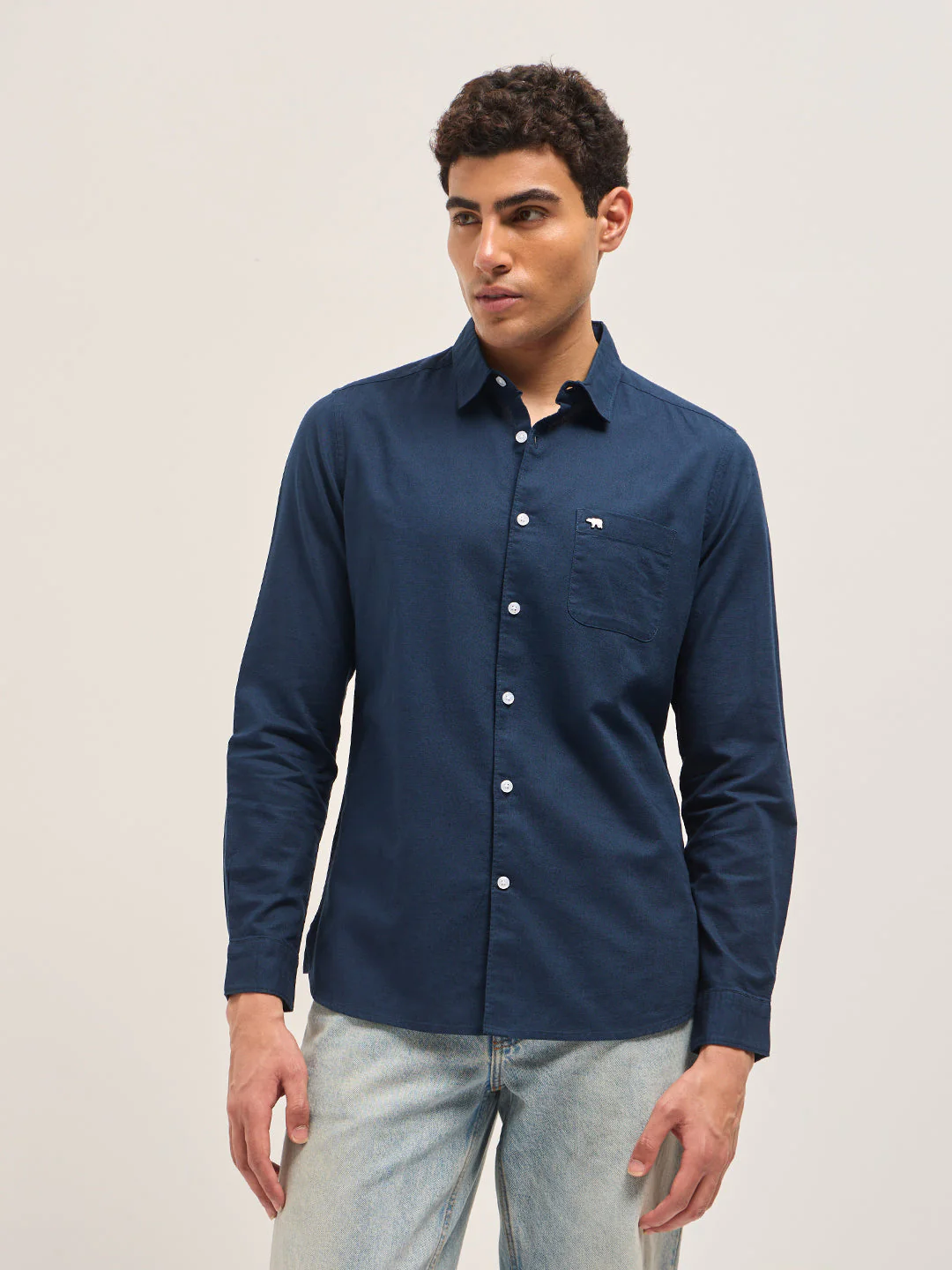 Men Blue Cotton Linen Slim Fit Solid Casual Shirt - Image 8