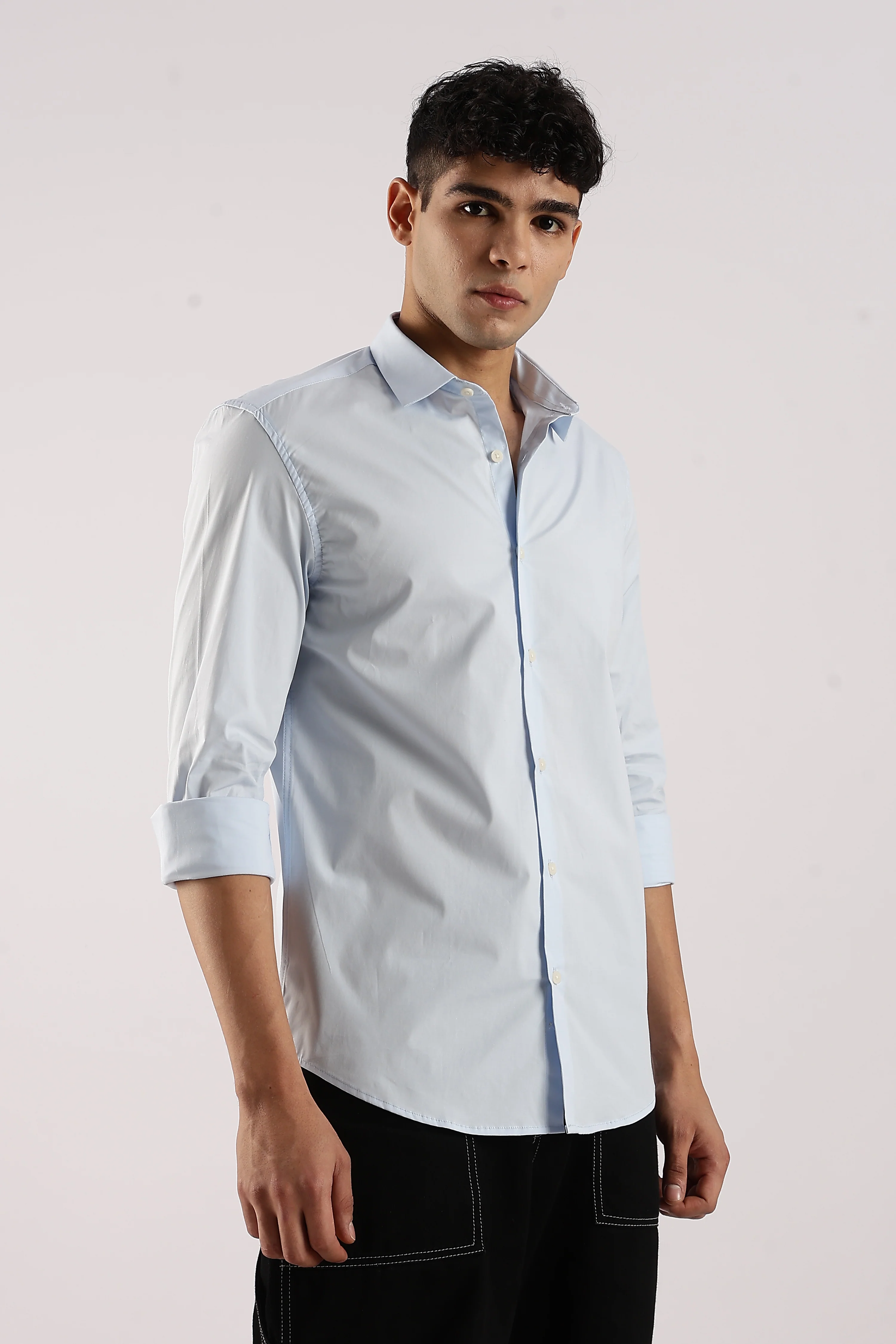 Men Blue Cotton Lycra Shirt - Image 2