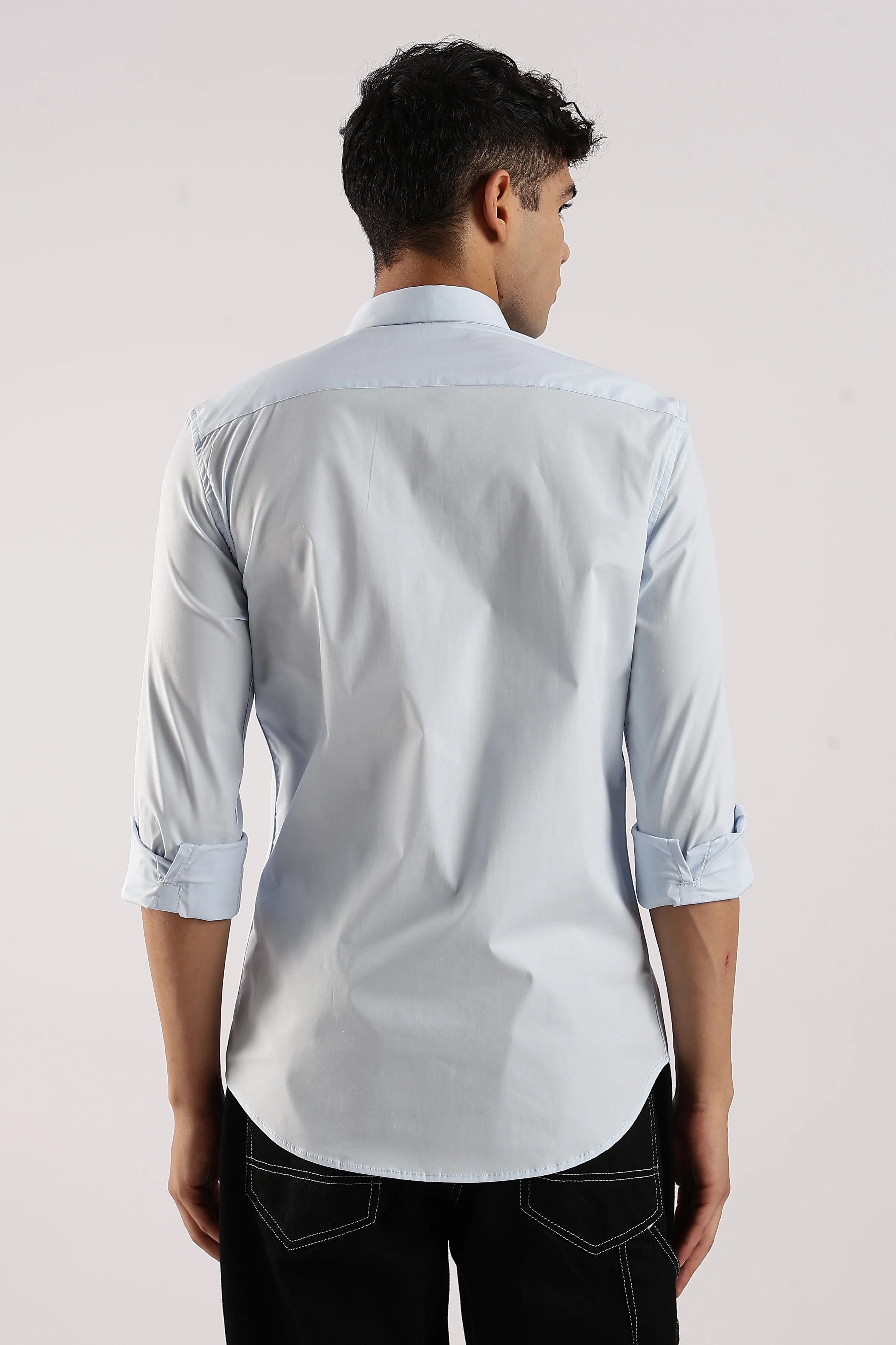 Men Blue Cotton Lycra Shirt - Image 3