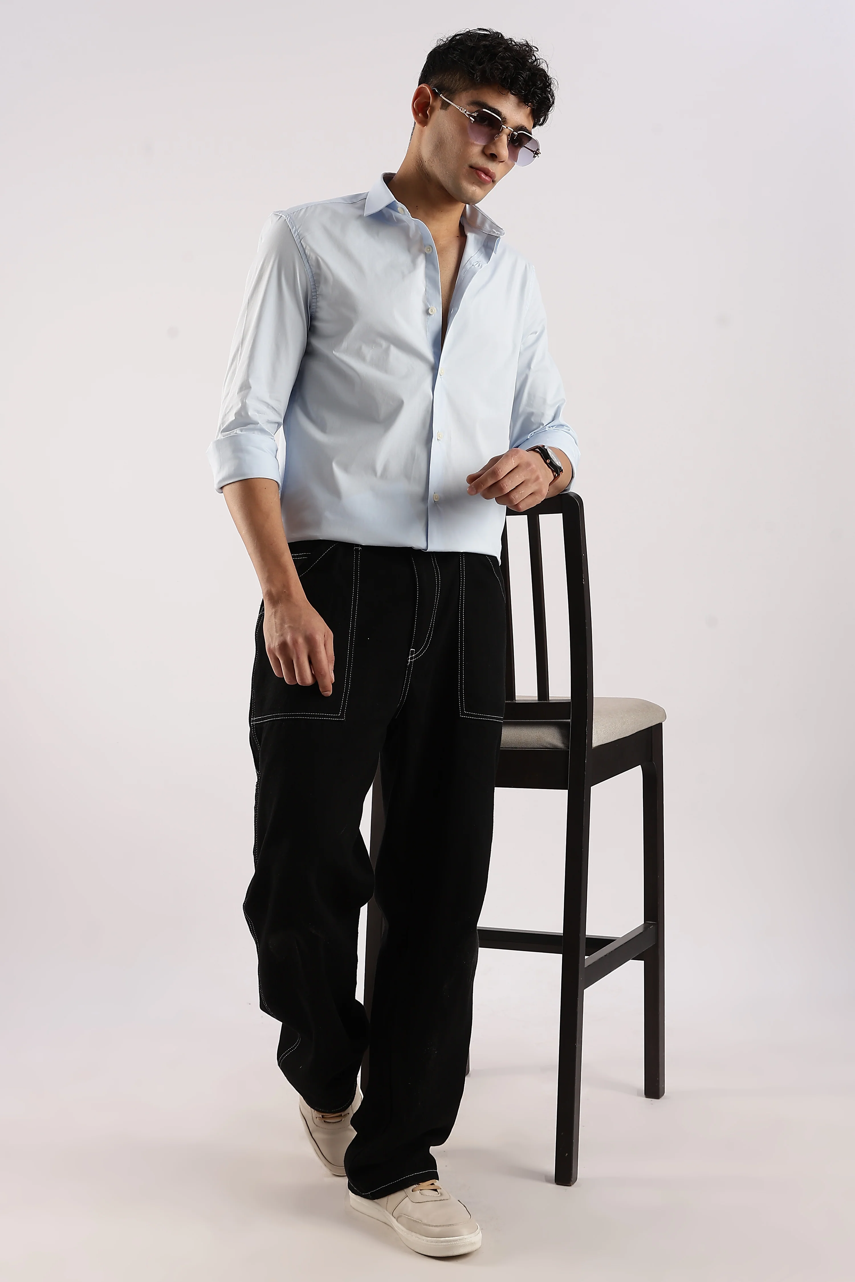 Men Blue Cotton Lycra Shirt - Image 6