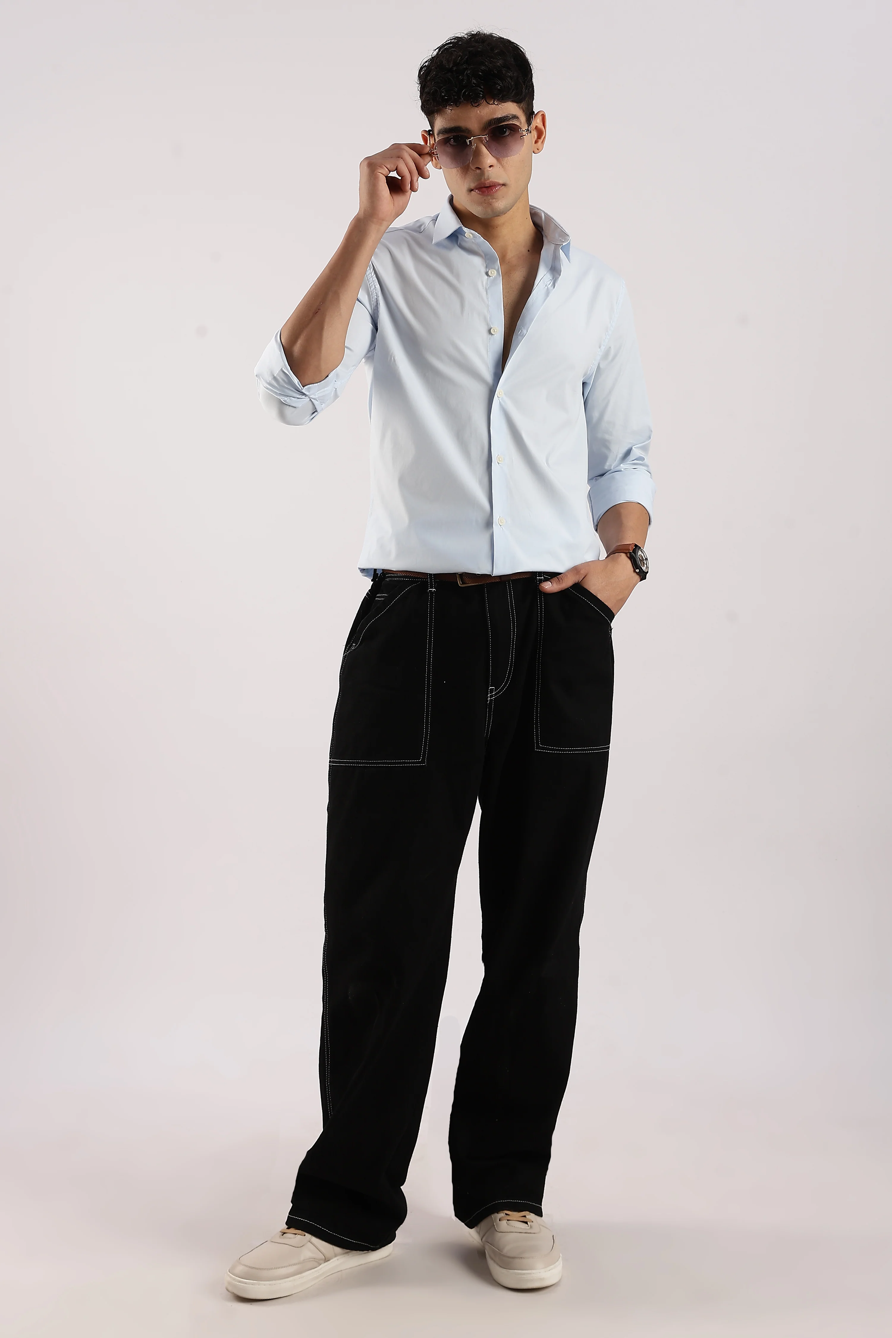 Men Blue Cotton Lycra Shirt - Image 8