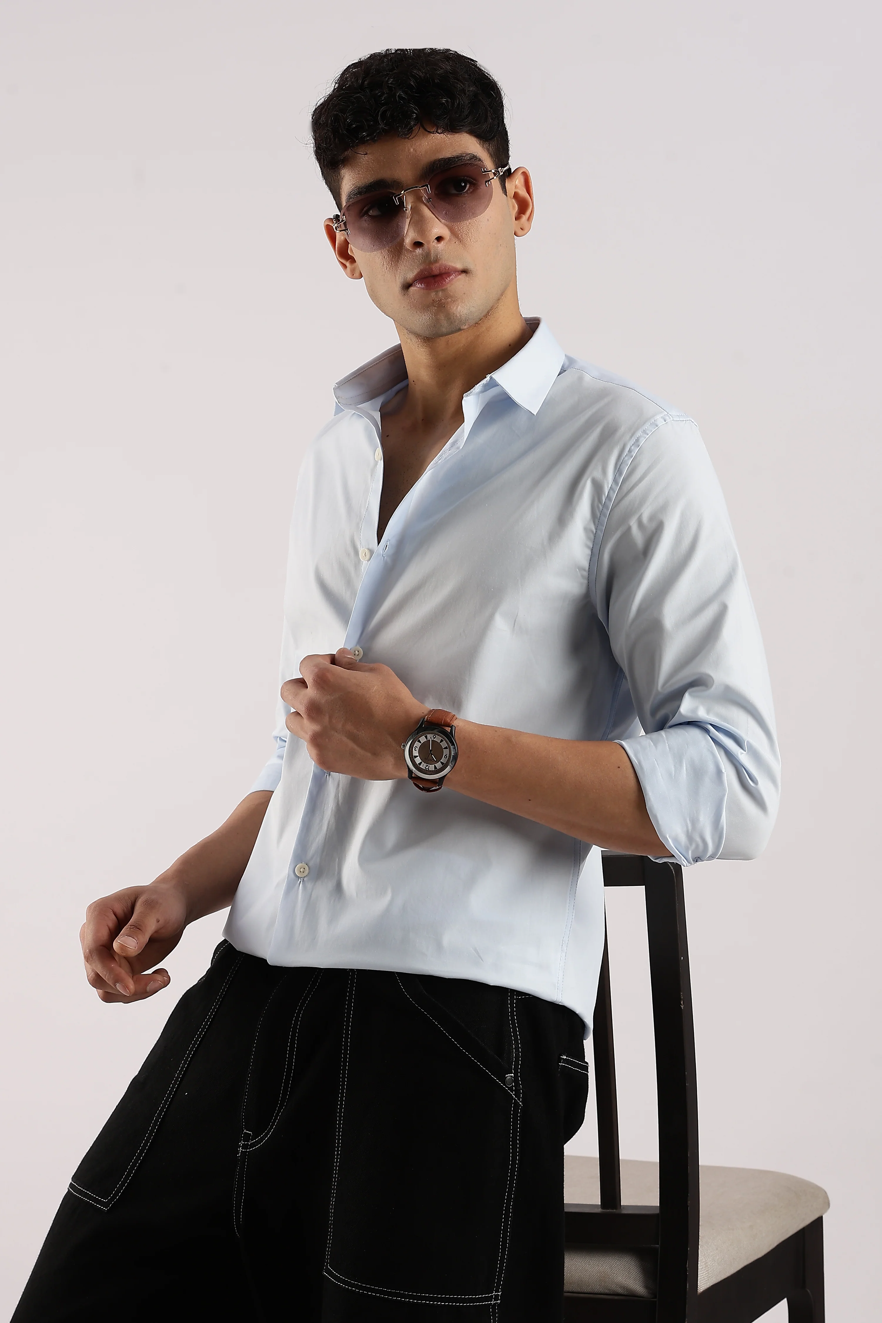 Men Blue Cotton Lycra Shirt - Image 9