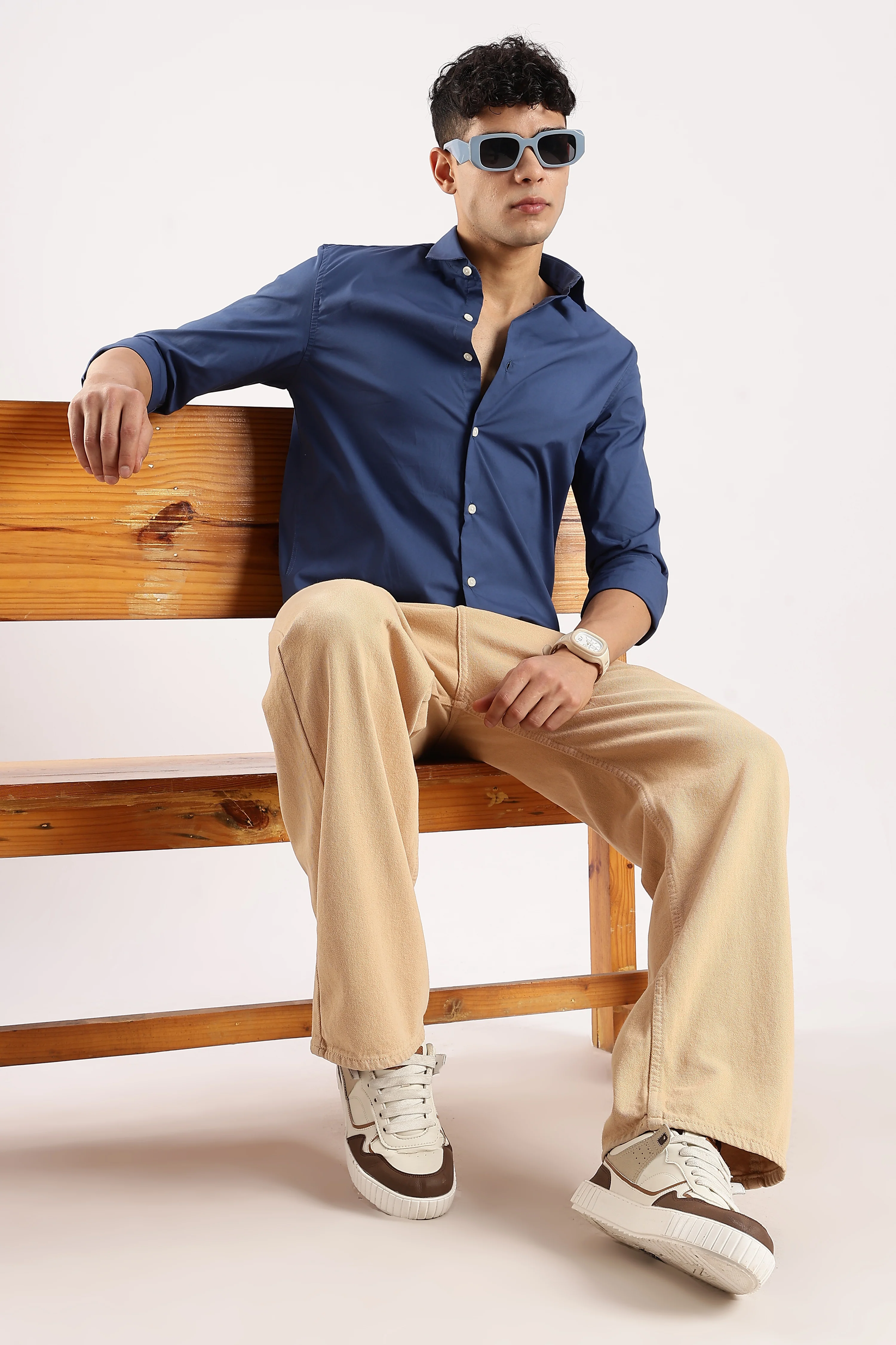 Men Blue Cotton Lycra Shirt - Image 10