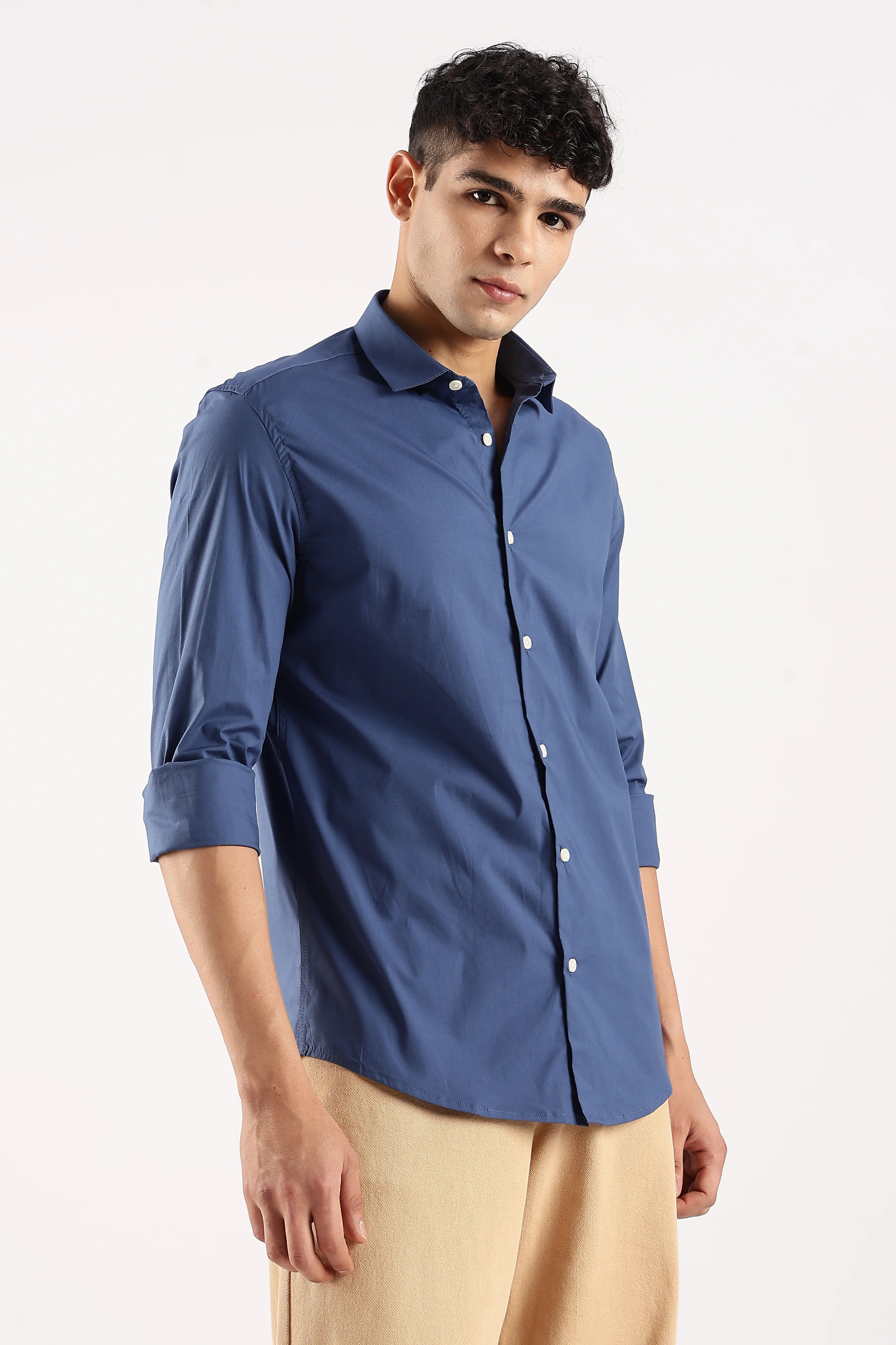 Men Blue Cotton Lycra Shirt - Image 2