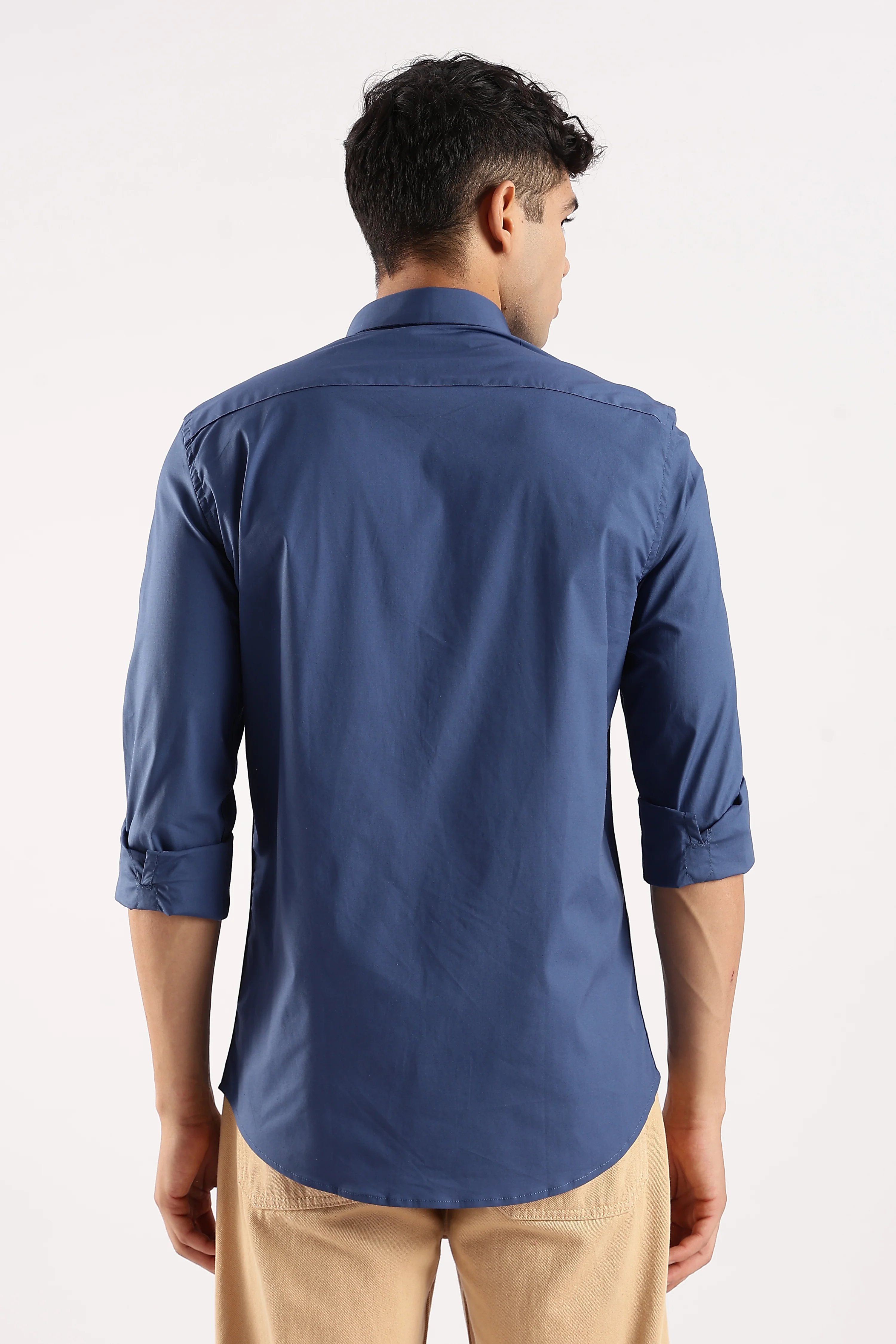 Men Blue Cotton Lycra Shirt - Image 3